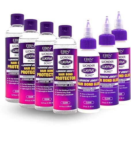EBIN NEW YORK 4x Wonder Weave Bond Hair Protector (Clear) 8.5 oz Bundle with 3x Hair Bond Glue (Clear) 2 oz Protective Shield & Secure Hold - Seamless
