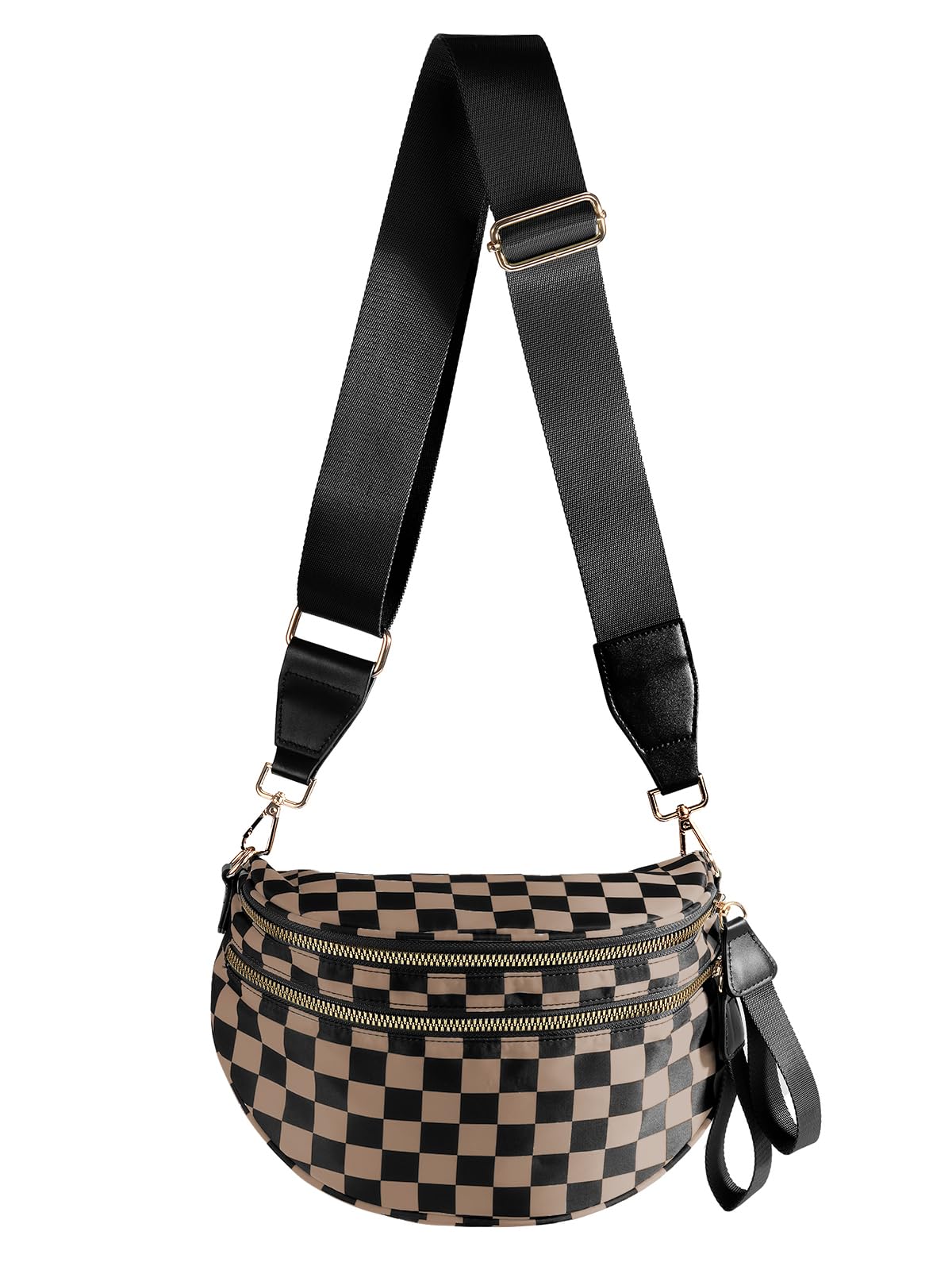 Black and White Checkered Crossbody Bum Bag for Women,Spacious Checkered Purse Fanny Packs Belt Bag Sling Bag