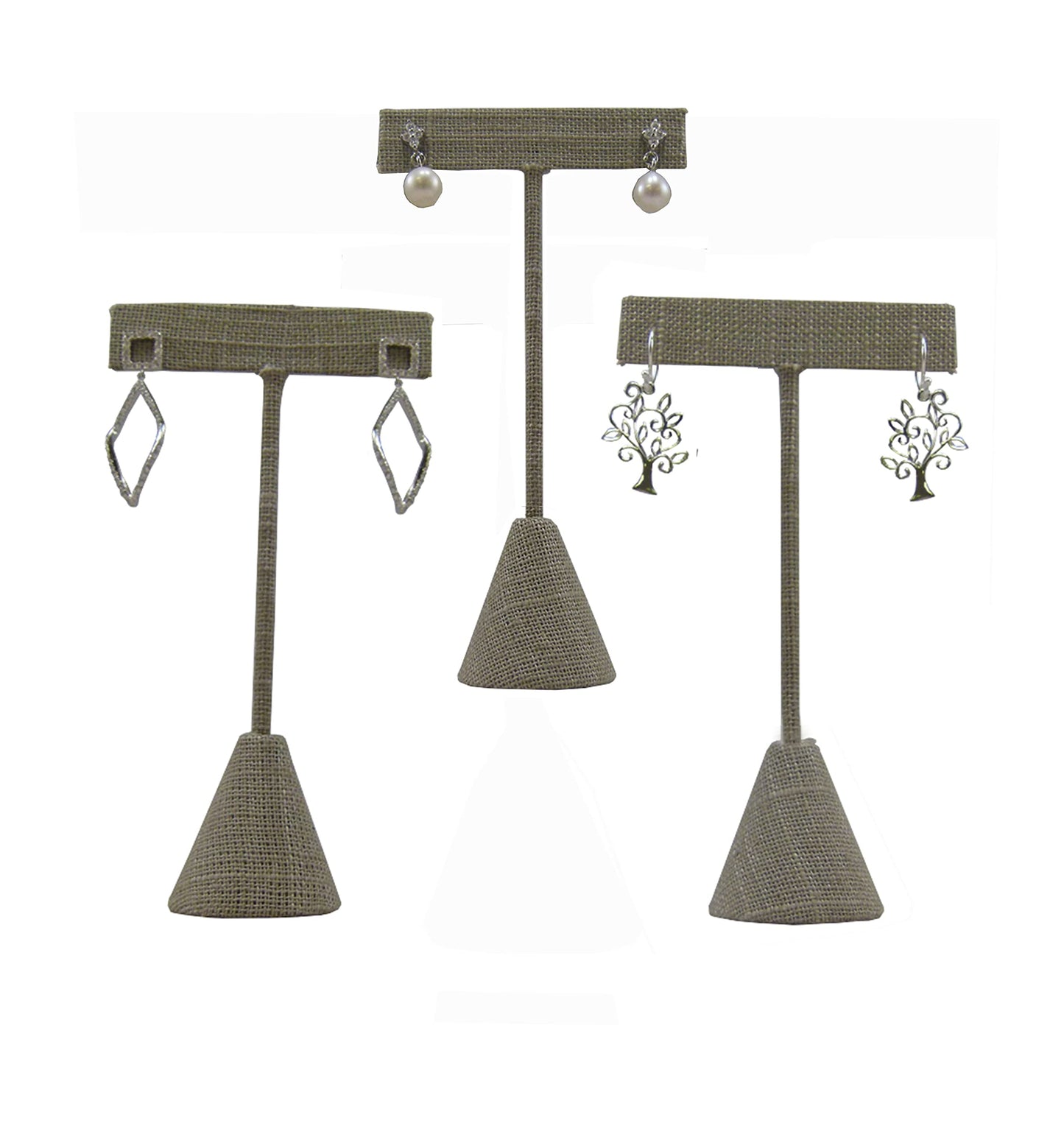 N'ice Packaging - 3 Qty Grey Linen 4.75" High Free-Standing Earring T-Stand Display, T Shape Holder for Tradeshow, Home Business, Promotion, or just…