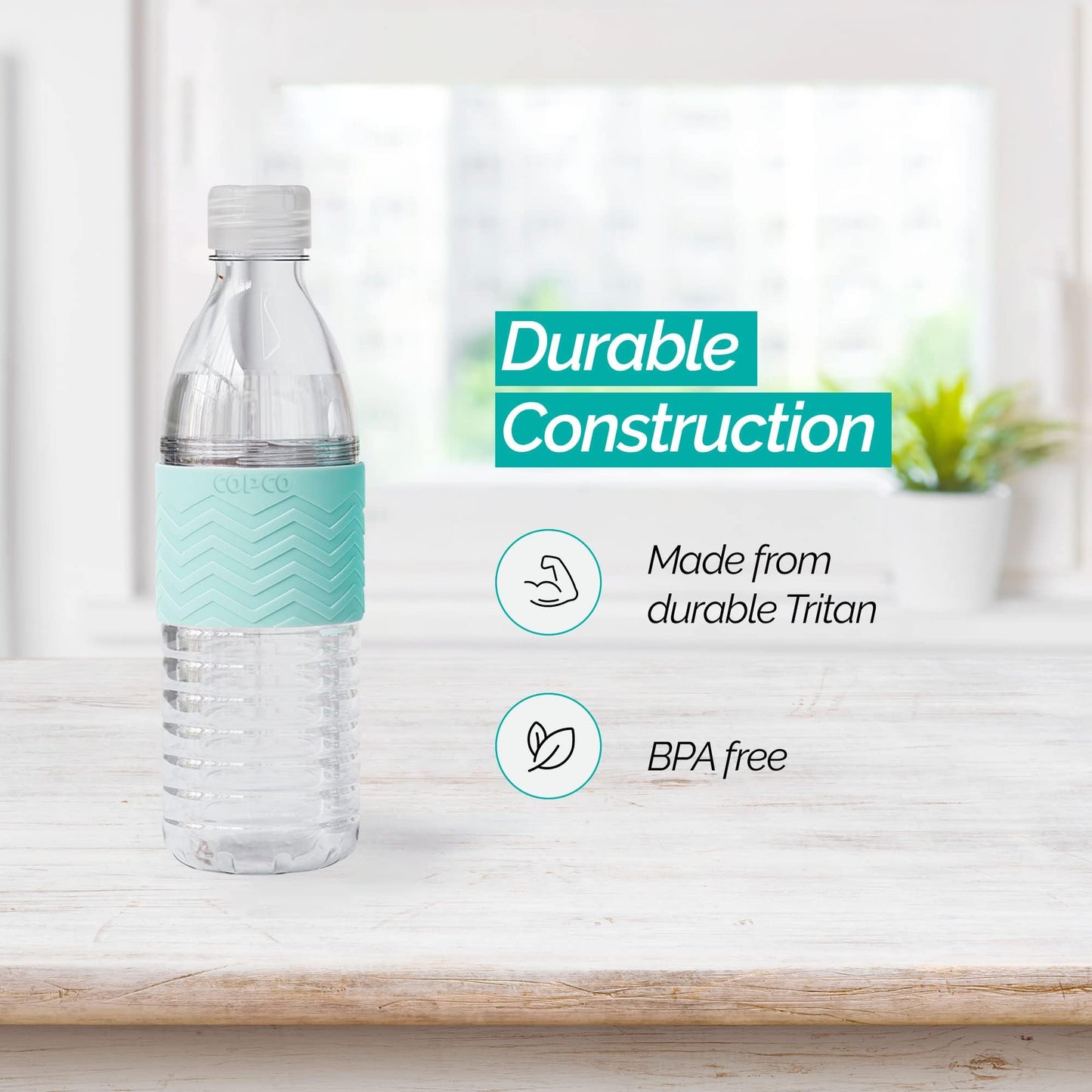 Copco Hydra 16.9 oz Water Bottle with Leak-Proof Lid - Tritan Reusable with Textured Grip Sleeve - BPA-Free, Shatter-Resistant, Dishwasher Safe