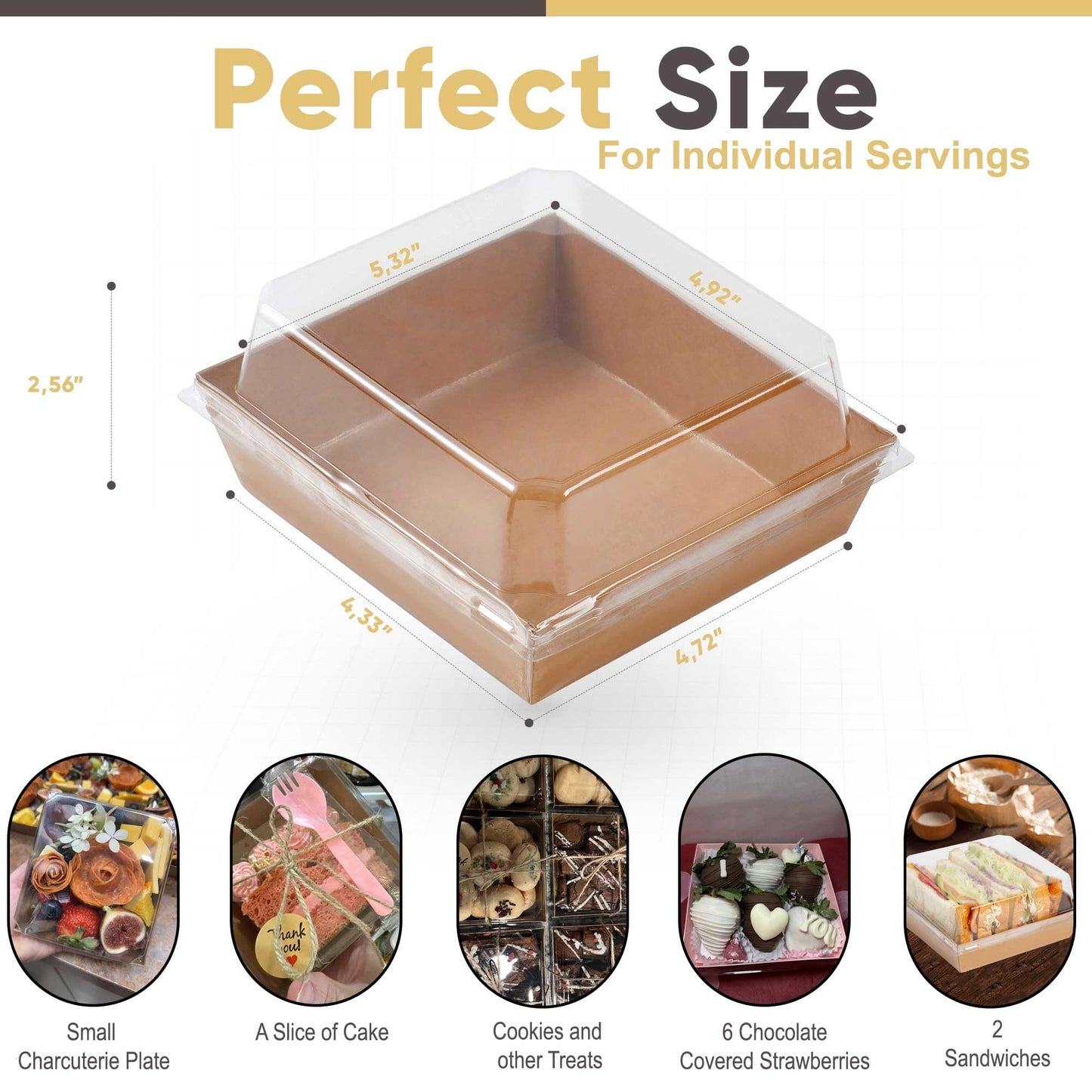 Leafiew 50 Pack Small Charcuterie Boxes with Clear Lids - To Go Paper Mini Charcuterie Box, Disposable Food Containers, 5Inch Dessert Boxes…