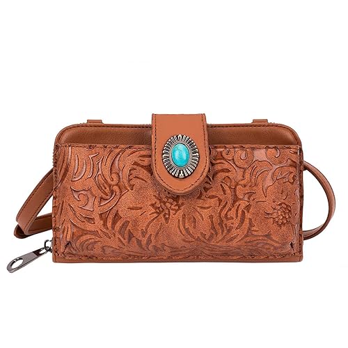 LAVAWA Women's Crossbody Handbag Small Vintage, Ladies Wallet Western Adjustable Phone Purse Clutch Turquoise Concho Embossed
