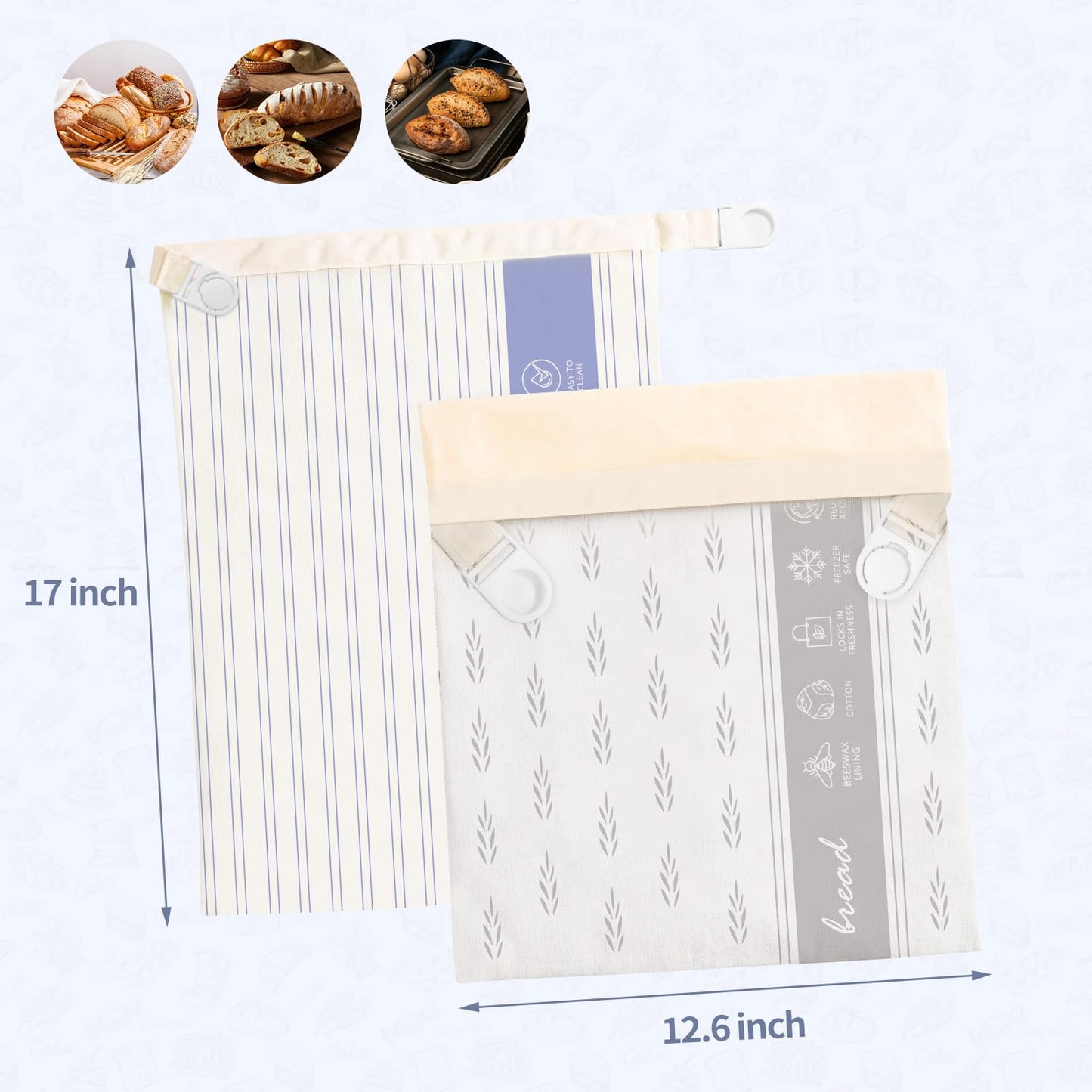 2 Pack Reusable Beeswax Bread Bags for Sourdough & Homemade Bread, Cotton Waxed Bags Keeps Fresh Longer XL Food Storage Bags with Beeswax Lining…