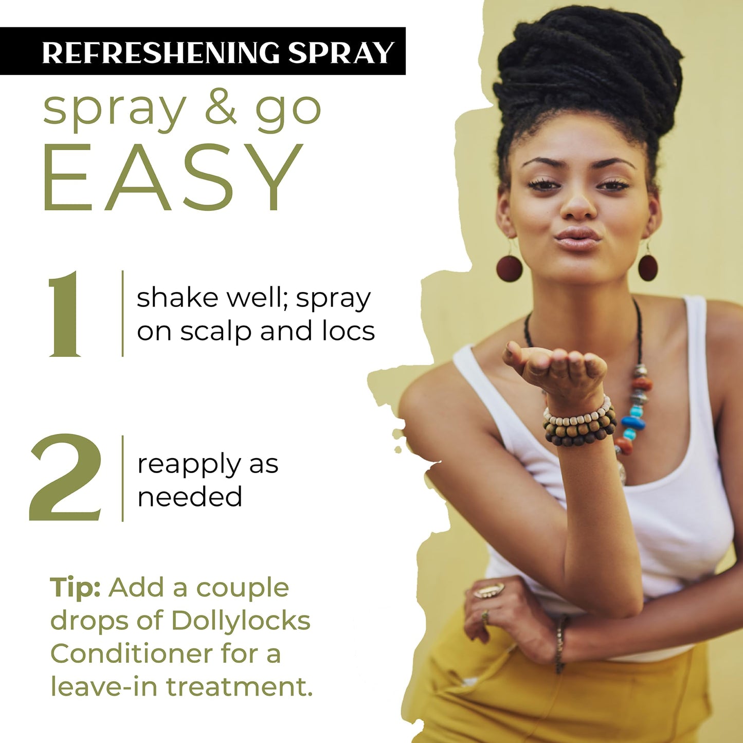 Dollylocks Refreshening Spray for Locs, Braids, Extensions, Dreadlocks | Tea Tree Spearmint | Plant-based, Residue-free, Sulfate-free | Refresh