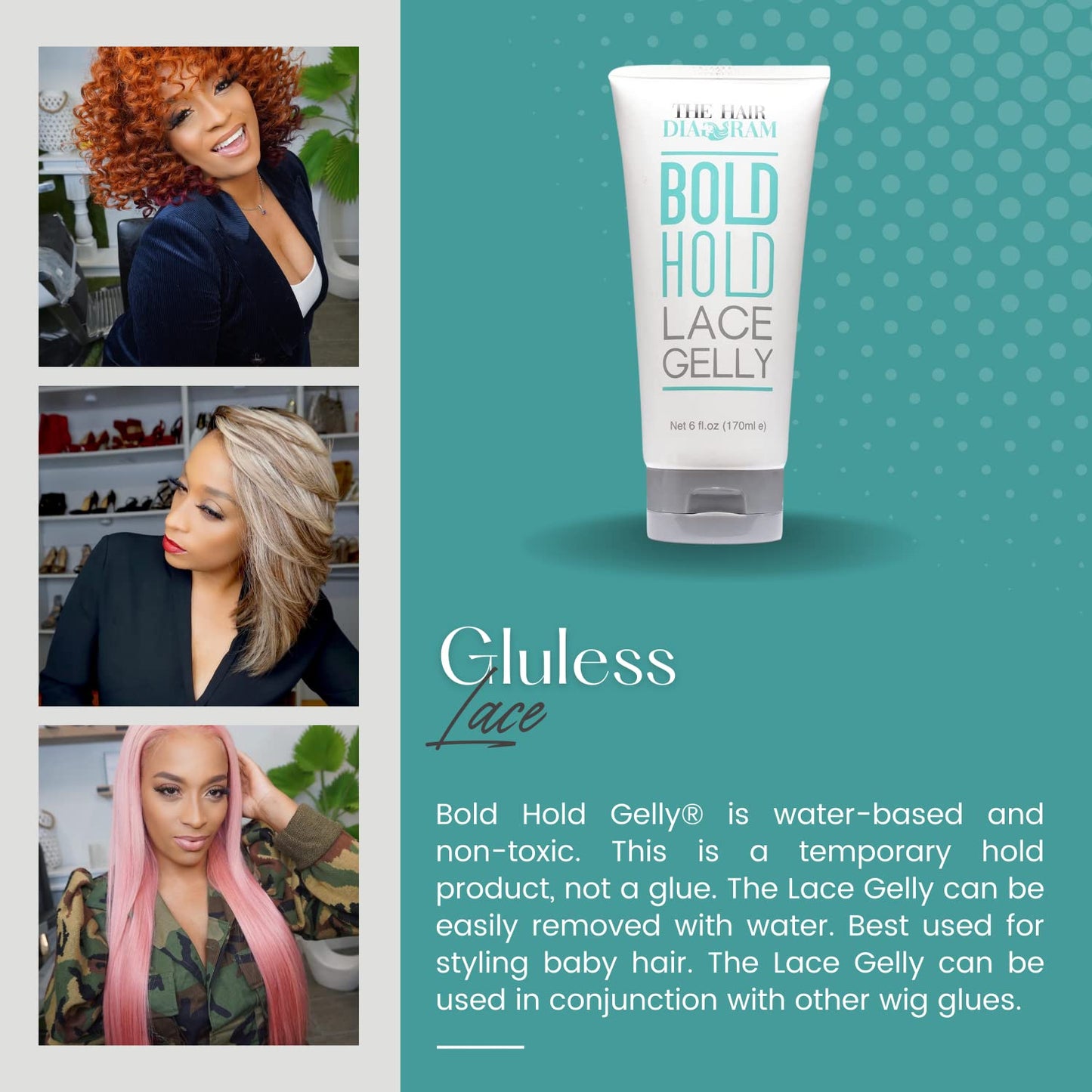 The Hair Diagram - Bold Hold Lace Gelly - Glueless - Temporary Hold Lace Melt Gel For Front Wigs and Hair Systems - Styling Agent For Baby Hairs - Non Beauty and Personal Care The Hair Diagram