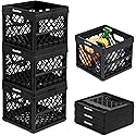 CleverMade Collapsible Milk Crate, Black, 3PK - 25L (6 Gal) Stackable Storage Bins, Holds 50lbs Per Bin - Clevercrates are Heavy Duty, Plastic…