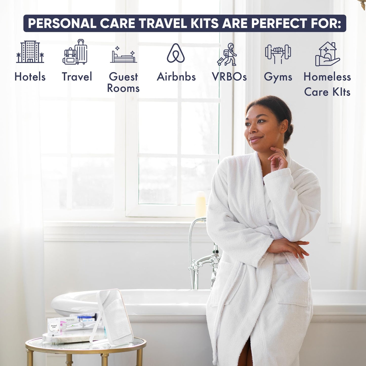 Personal Care Travel Toiletries | 1-Shoppe Amenities Kit | Travel Shaving Set, Toothbrush & Paste, Mouthwash, Makeup Wipes, Swabs, Nail File & Sewing