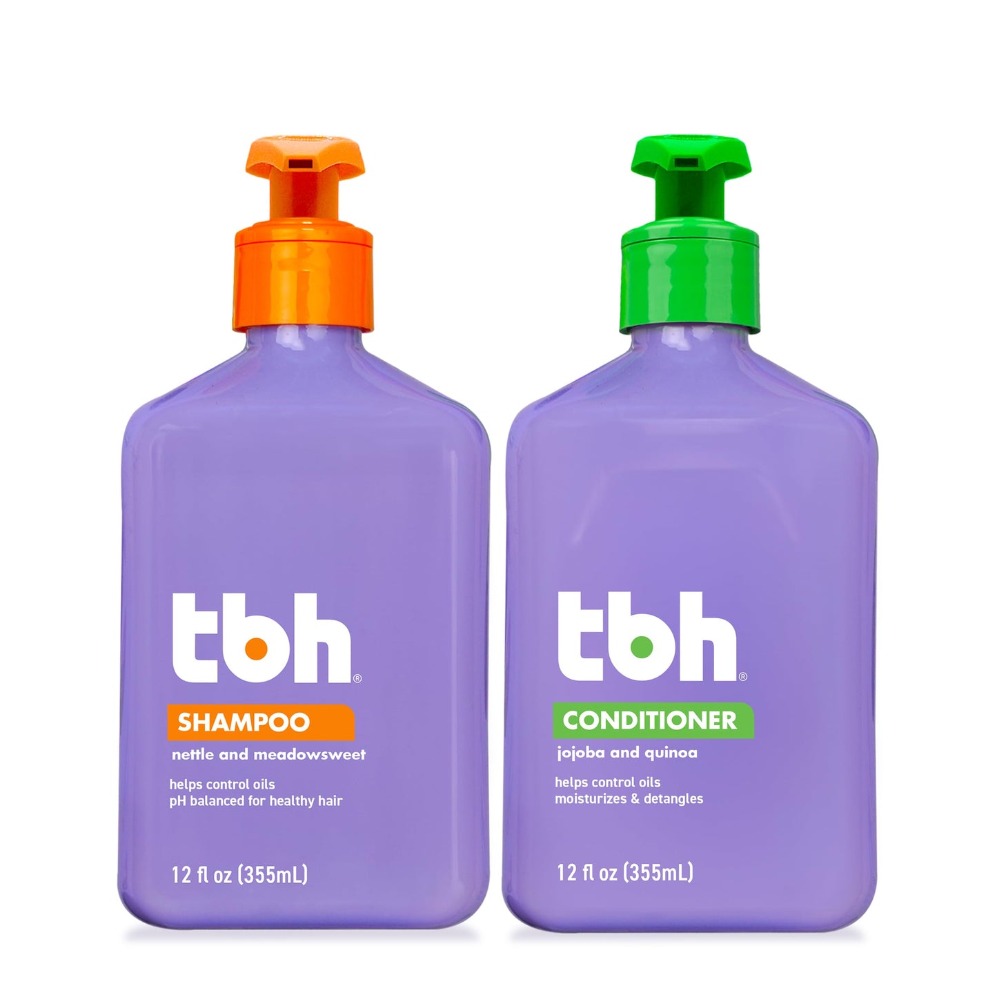 TBH Kids & Teen Shampoo and Conditioner Set - Sulfate & Paraben Free, Lightweight & Hydrating Hair Care for All Hair Types - 2-Pack, 12 oz Each