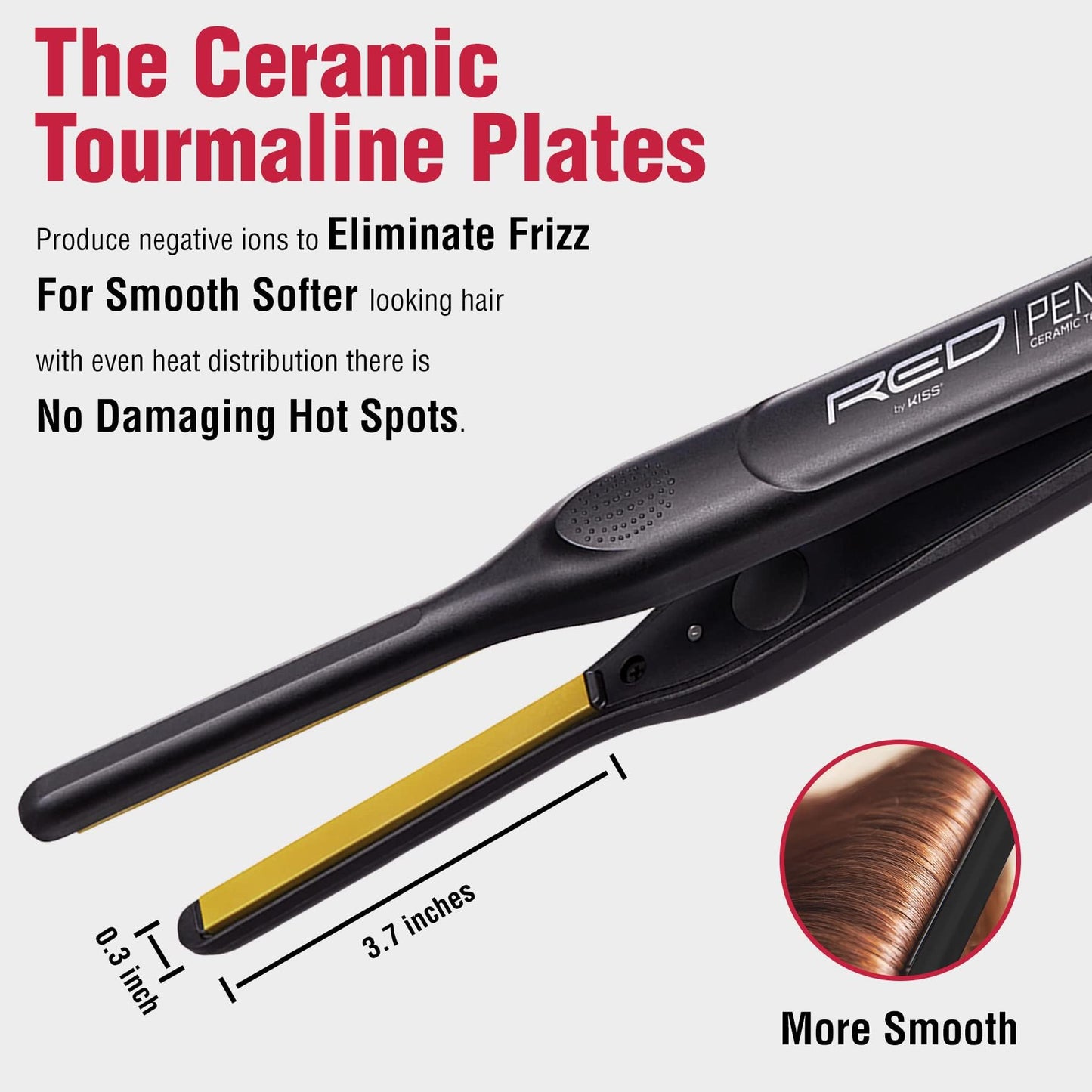 RED by KISS 2 Pcs Styling Set, 0.3” Ceramic Tourmaline Pencil Flat Iron & 6 Fl Oz Heat Protectant Hair Serum with Castor & Coconut Oil, for Edges