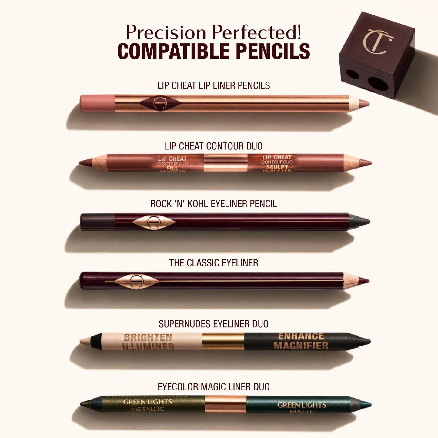 Charlotte Tilbury Pencil Sharpener - Dual-Size Cosmetic Sharpener for Lip Liner, Eyeliner & Eyeshadow Pencils - Compatible with Lip Cheat Liners Beauty and Personal Care Charlotte Tilbury