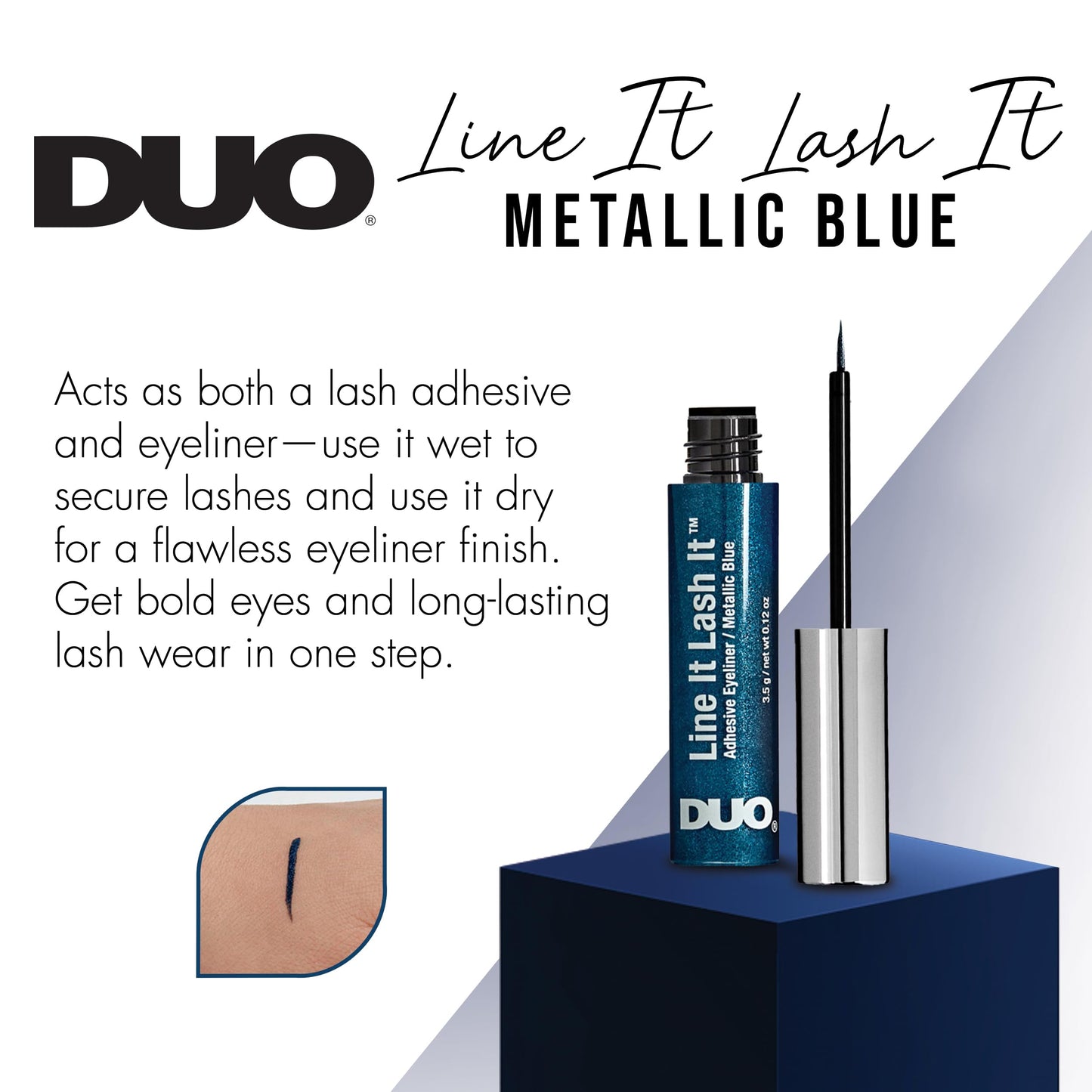 DUO Line It Lash It Lash Glue Liner - Metallic Blue, 2-in-1 Eyeliner & Eyelash Adhesive for Strip & Cluster Lashes, 0.12 oz