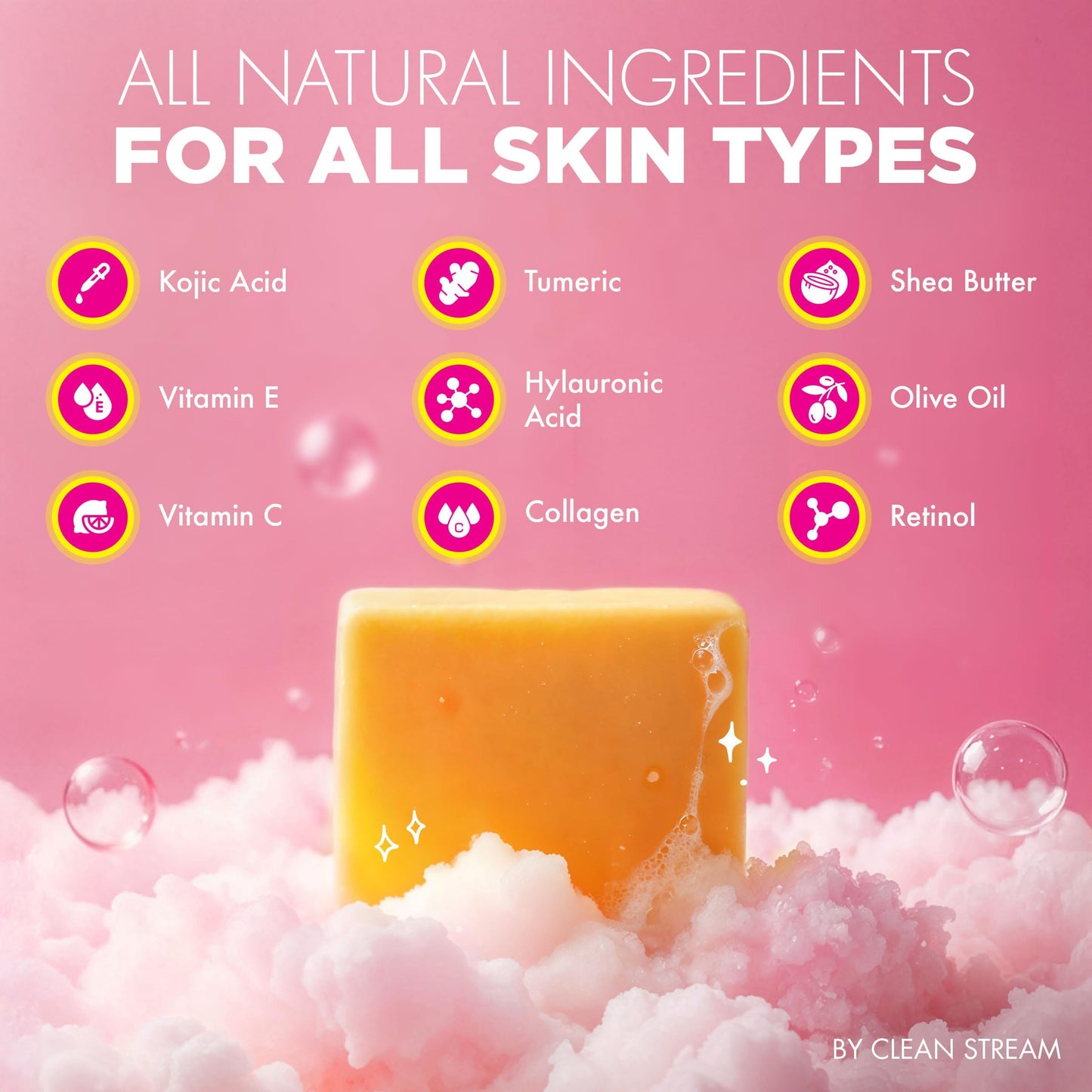 Cleanstream Radiance Soap Bars with Retinol, Vitamin C & Collagen - Gentle Cleanser for Face, Body & Intimate Areas - With Shea Butter, Turmeric