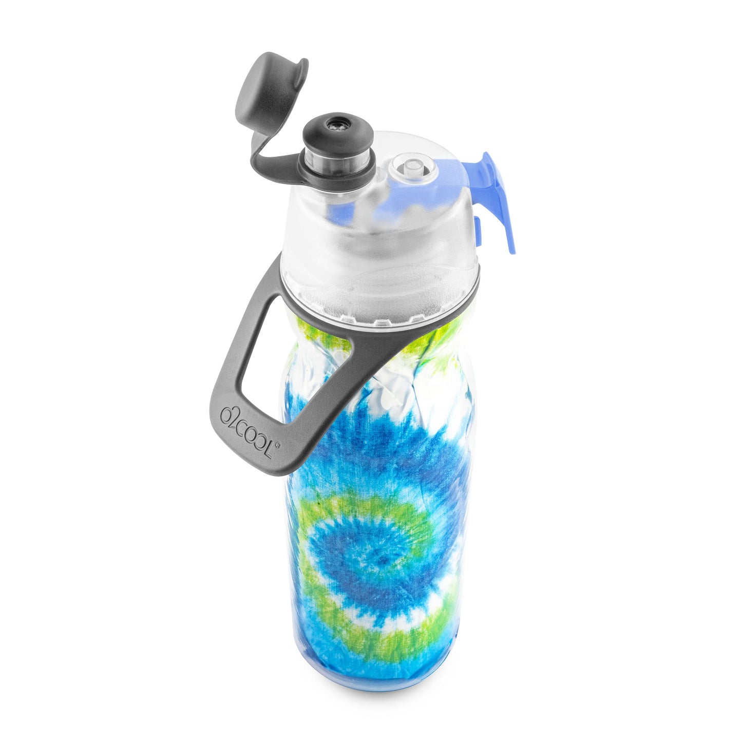 O2COOL Mist 'N Sip Misting Water Bottle 2-in-1 Mist And Sip Function With No Leak Pull Top Spout Reusable Sports Water Bottle - 20 oz (Tie Dye Blue)