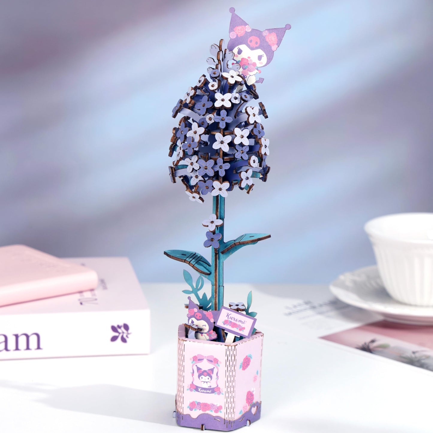 Hands Craft Lilac Hello Kitty & Kuromi 3D Wooden Puzzle Kit – DIY Flower Model, Arts & Crafts Hobby Set for Kids & Adults, Fun Gift