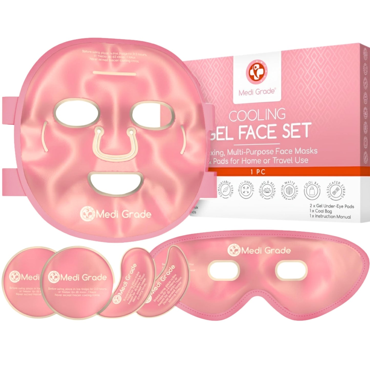 Medi Grade Cooling Ice Face Mask and Cooling Eye Mask for Puffy Eyes, Pink - Self Care Face Ice Pack with ChillGel Face Ice Mask Technology - Cooling Beauty and Personal Care Medi Grade Default Title