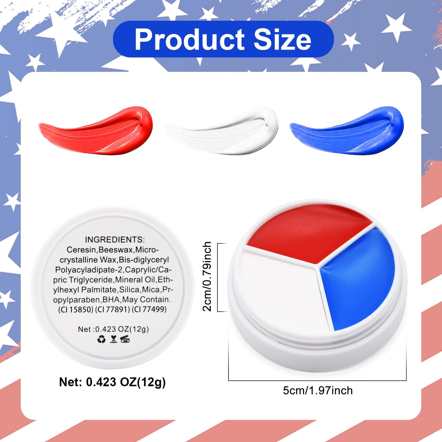 Red White Blue Face Body Paint - USA American Flag 3 Colors Makeup Face Painting Palette for America's Patriotic Events 4th of July, Independence Day