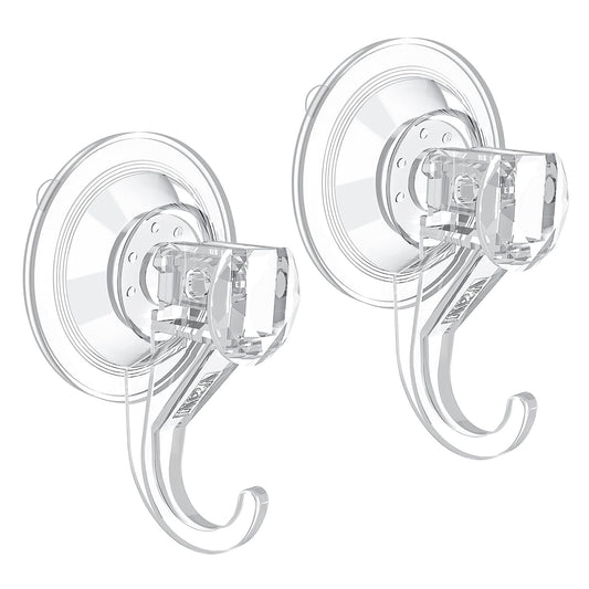 VIS'V Suction Cup Hooks, Small Shower Suction Hooks, Heavy Duty, Removable and Reusable, Clear, 2 Pcs