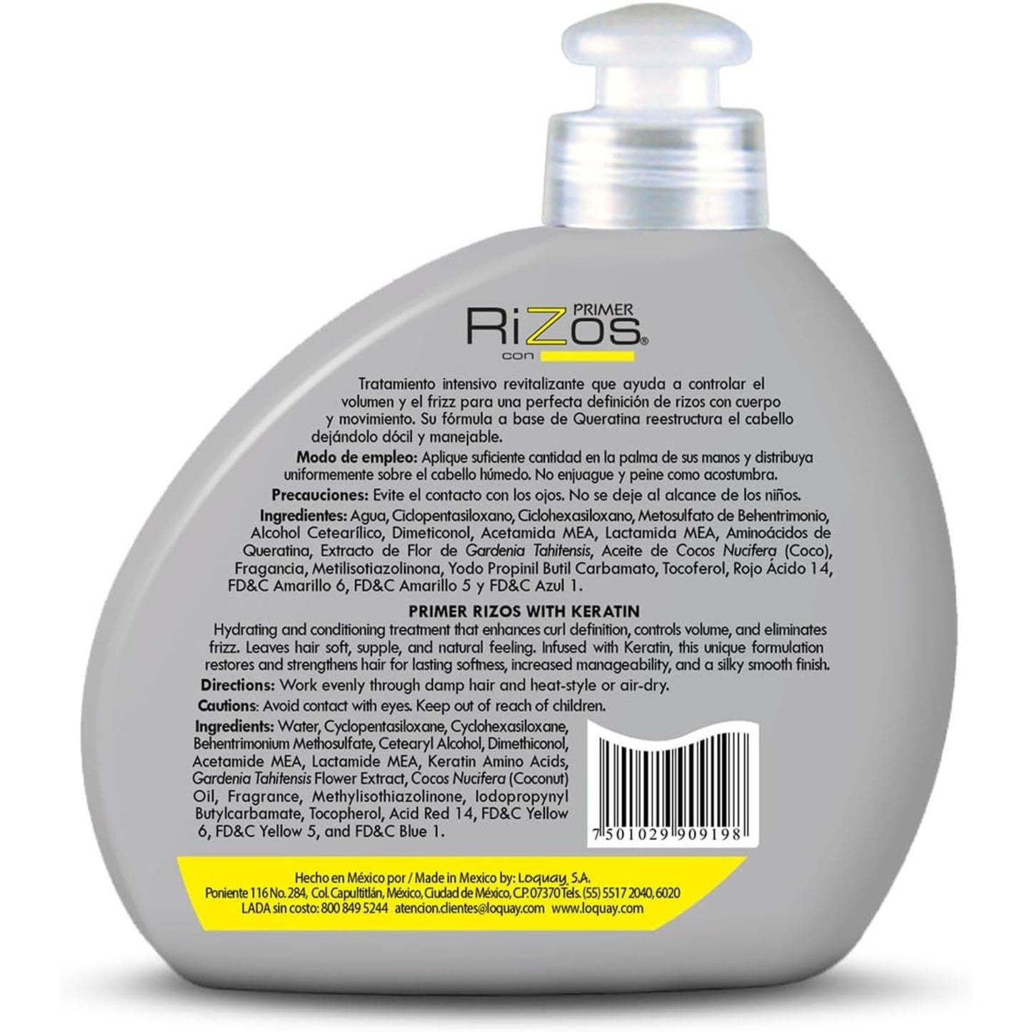 Loquay Primer Rizos Keratin Hair Cream 10.58 oz - Hair Styling Products for Smooth Finish - Crema Para Peinar Con Queratina - Professional Styling