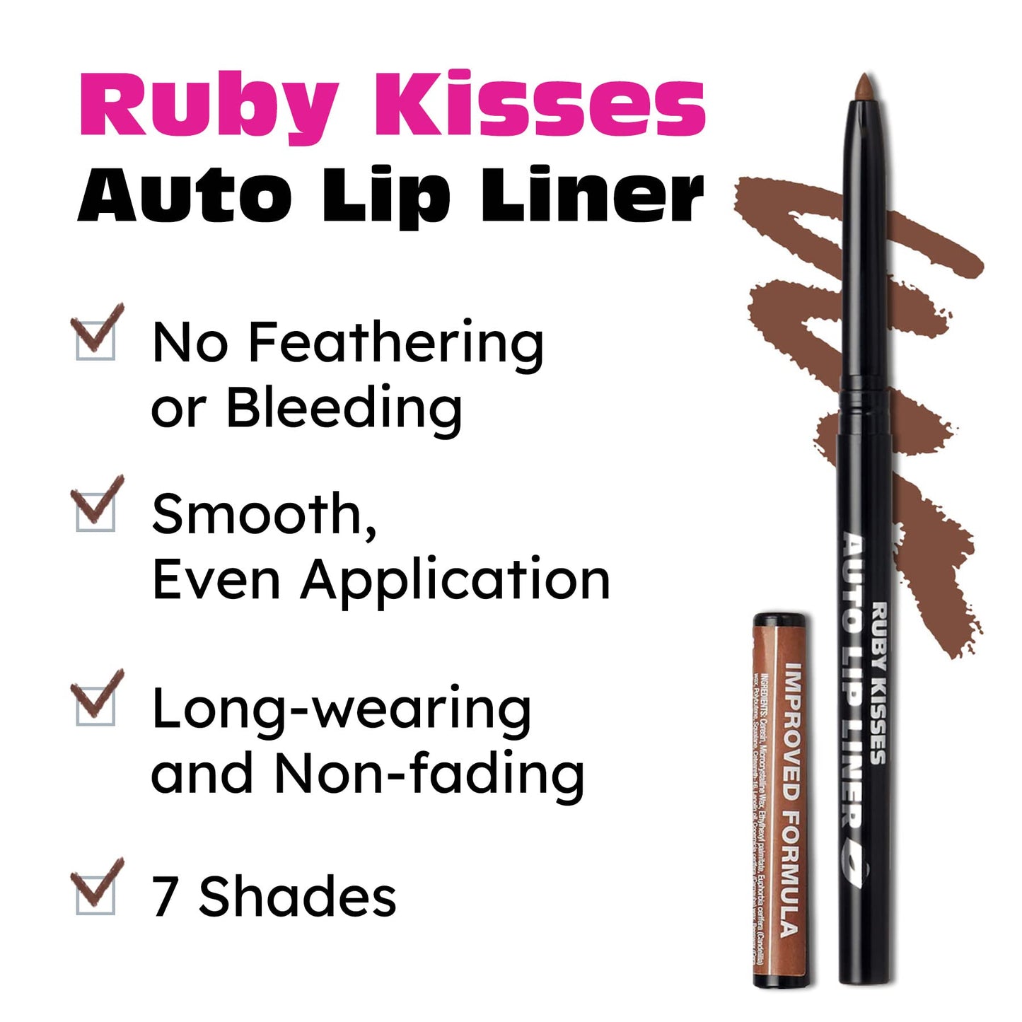 Ruby Kisses Auto Lip Liner Pencil (Espresso 3 Pack), Long Lasting & Non-Fading, Smooth Application, Non-Feathering with Rich Pigmented Color, No