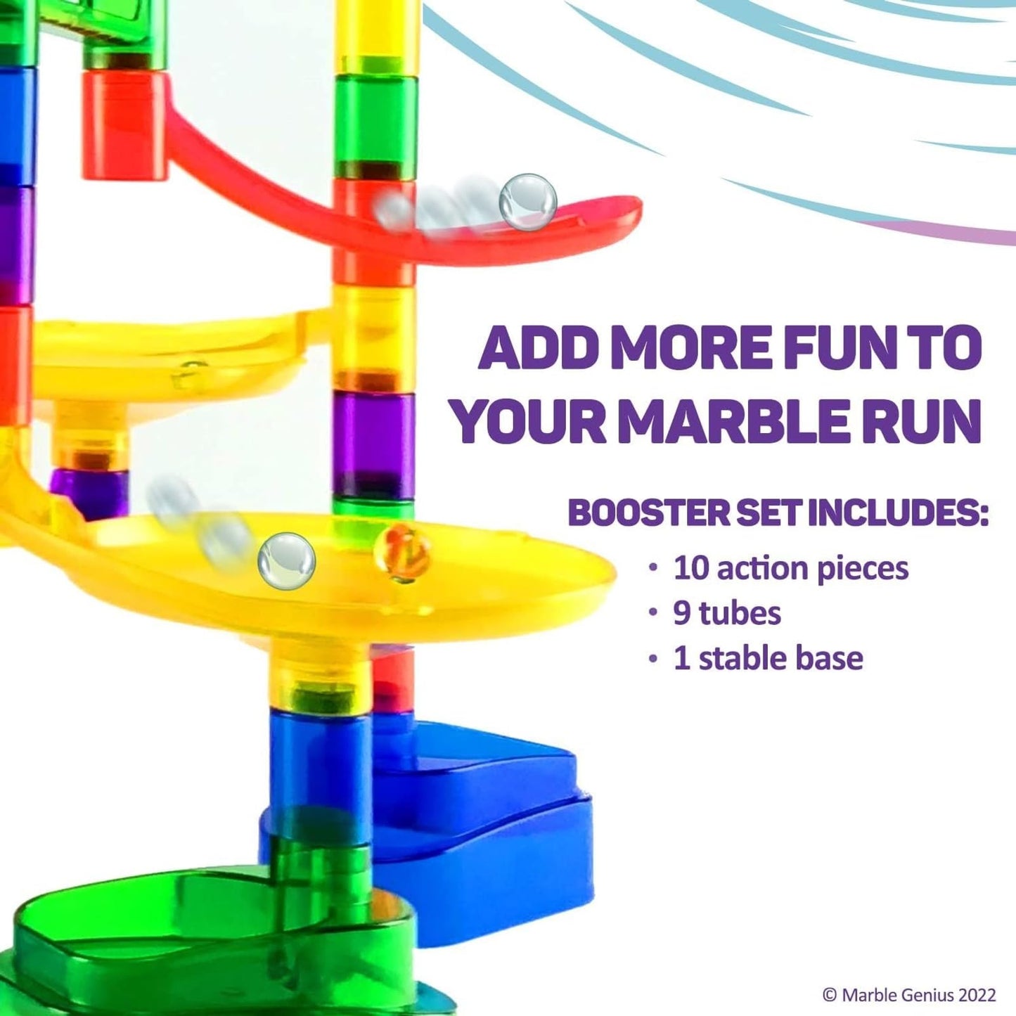 Marble Genius Marble Run Booster Set 20pcs – STEM Construction Building Blocks for Kids Ages 3+, Instruction App Access, Marbles Not Included