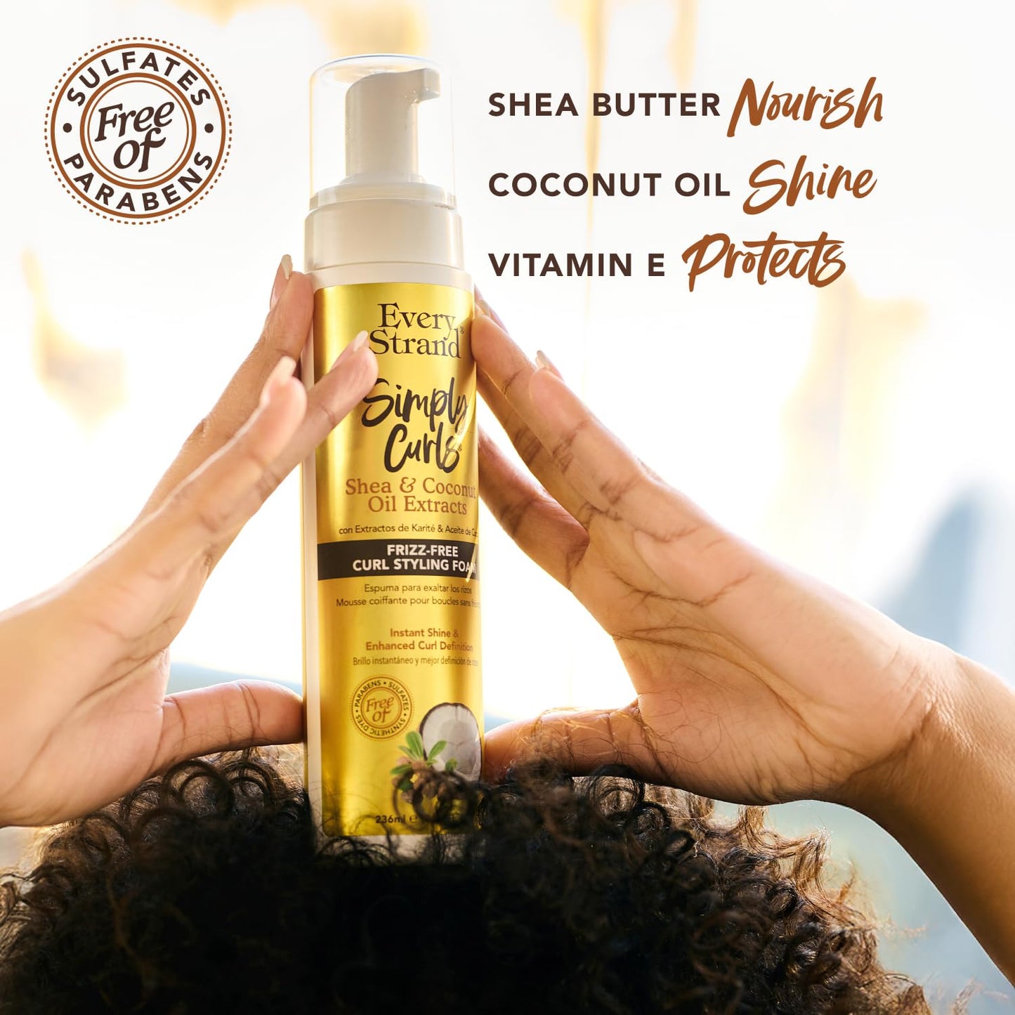 Every Strand Simply Curls Mousse 8 oz, Curl Defining and Volumizing Foam for Wavy, Curly, and Coily Hair, Lightweight Hold for Twist-Outs