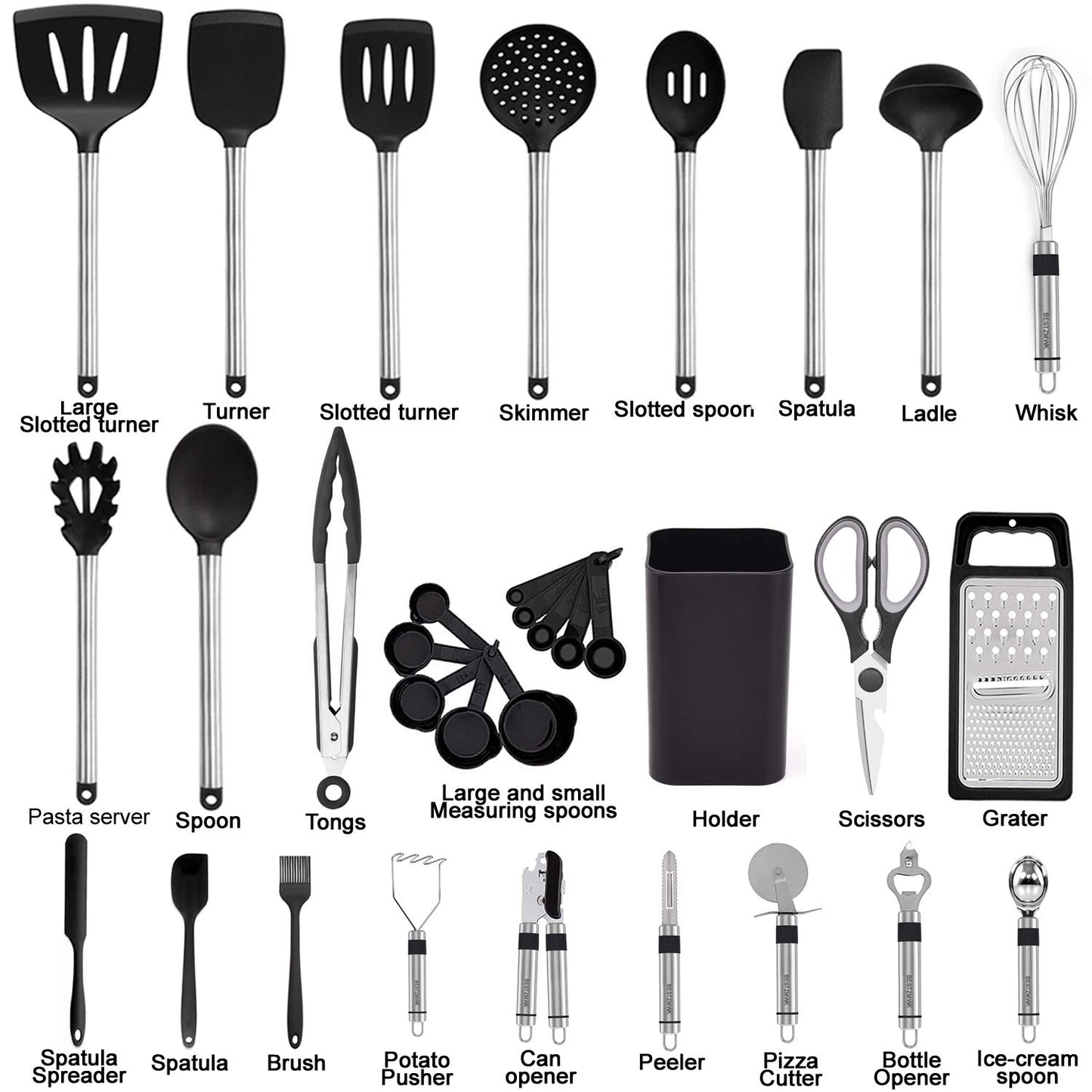 33-Piece Silicone Kitchen Utensil Set – Cooking Gadgets & Stainless Steel Spatulas for Nonstick Cookware, Pots & Pans