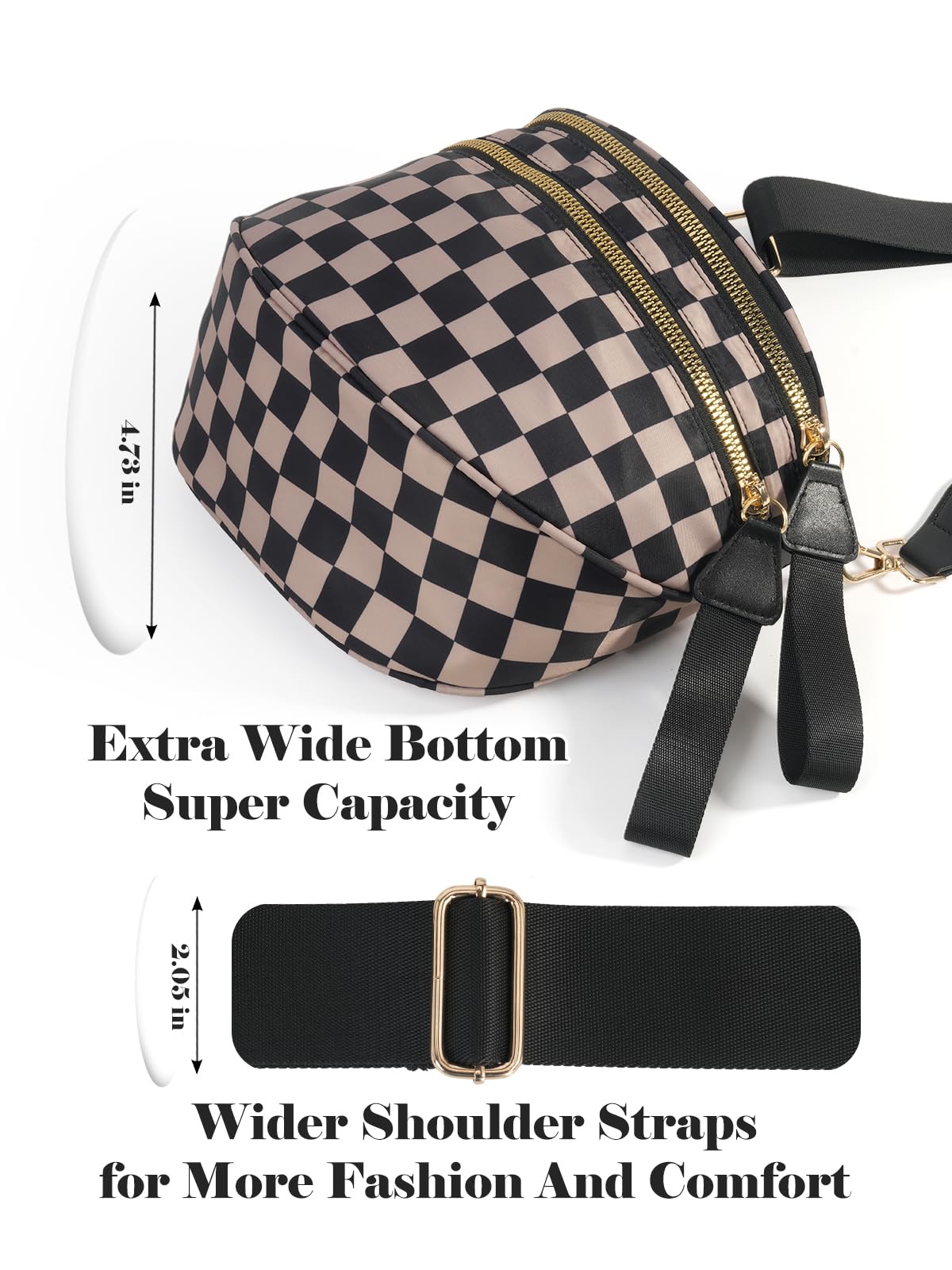 Black and White Checkered Crossbody Bum Bag for Women,Spacious Checkered Purse Fanny Packs Belt Bag Sling Bag