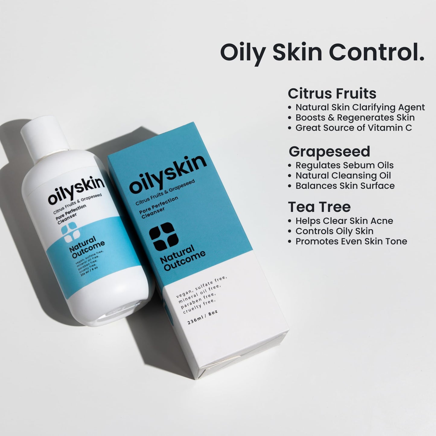 natural outcome Oily Skin Cleanser | Oil Control Daily Face Wash | Pore Hydrating Non-Greasy Cleansing Gel with Purifying Citrus Extracts for Oily