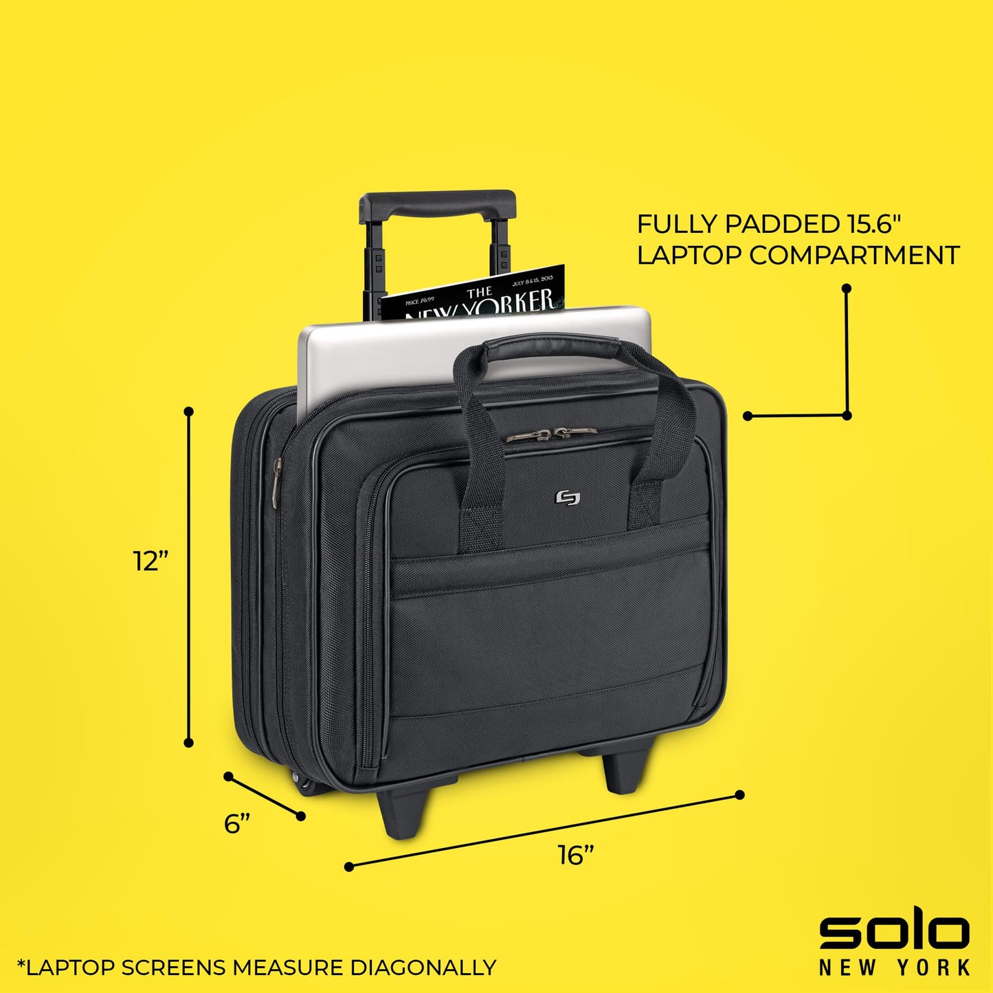 Solo New York Rolling Case with Wheels - Roller Laptop Bag, Wheeled Briefcase for Women & Men, Carry On Size for Travel, Fits 15.6" Computer