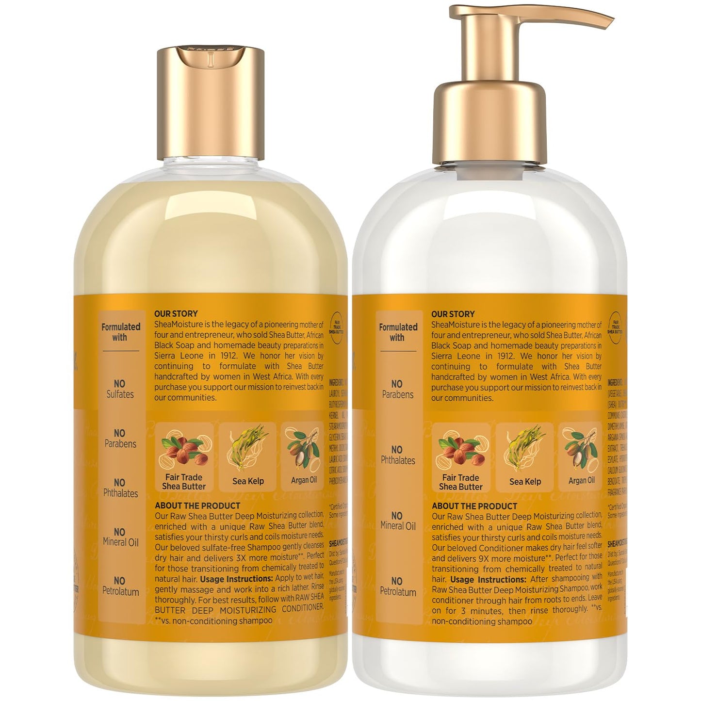 SheaMoisture Shampoo & Conditioner Set, Deep Moisturizing with Raw Shea Butter, Sea Kelp & Argan Oil for Coily & Curly Hair, 13 Oz Ea