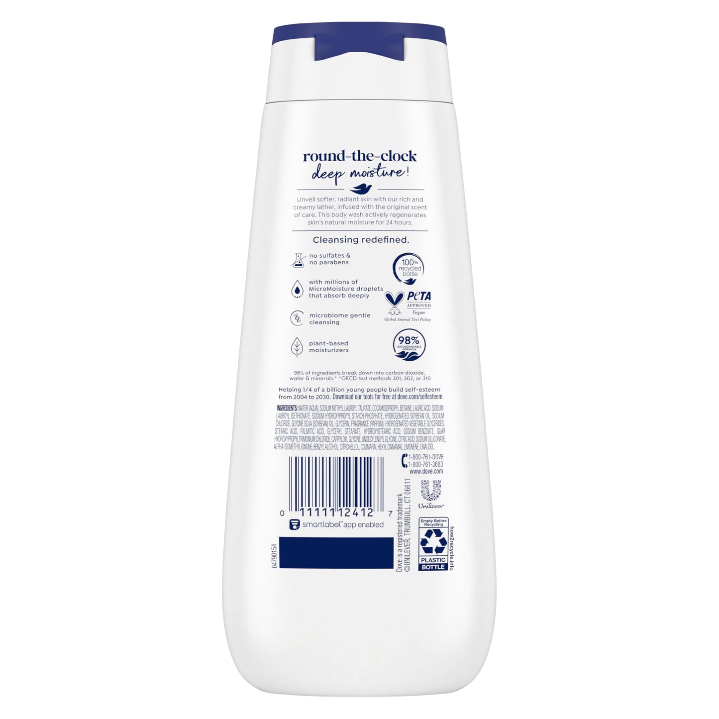 Dove Body Wash Deep Moisture for 24hr Lotion-Soft Skin Moisturizing Skin Cleanser with No Sulfates No Parabens 11 oz