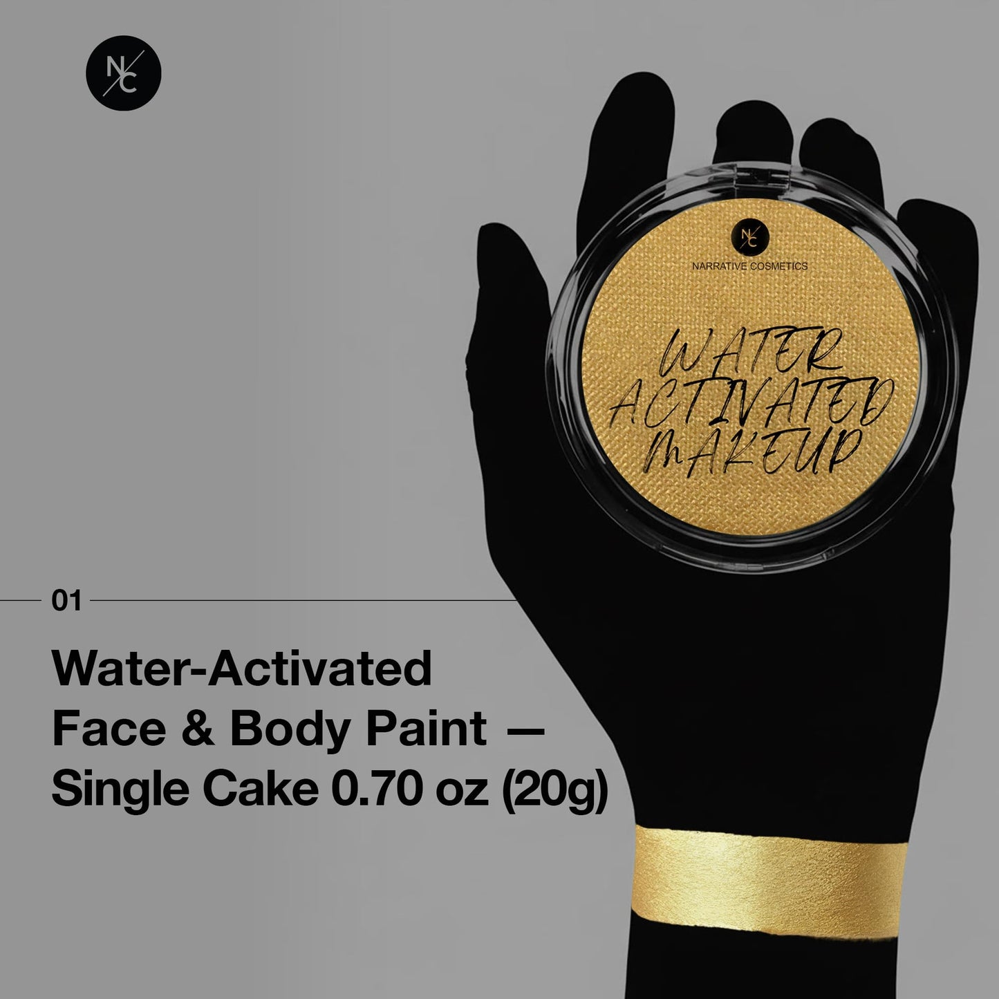 Narrative Cosmetics Water-Activated Face & Body Paint - Highly Pigmented, Long-Lasting Face & Body Paint for SFX, Cosplay, and Artistic Makeup - Gold