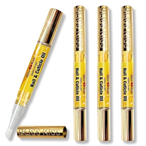Bliss Kiss | Crisp Fragrance 4 Nail Oil Cuticle Pens w/Vitamin E & Jojoba?Nail Strengthener Nail Growth Treatment for Brittle Peeling Breaking Thin