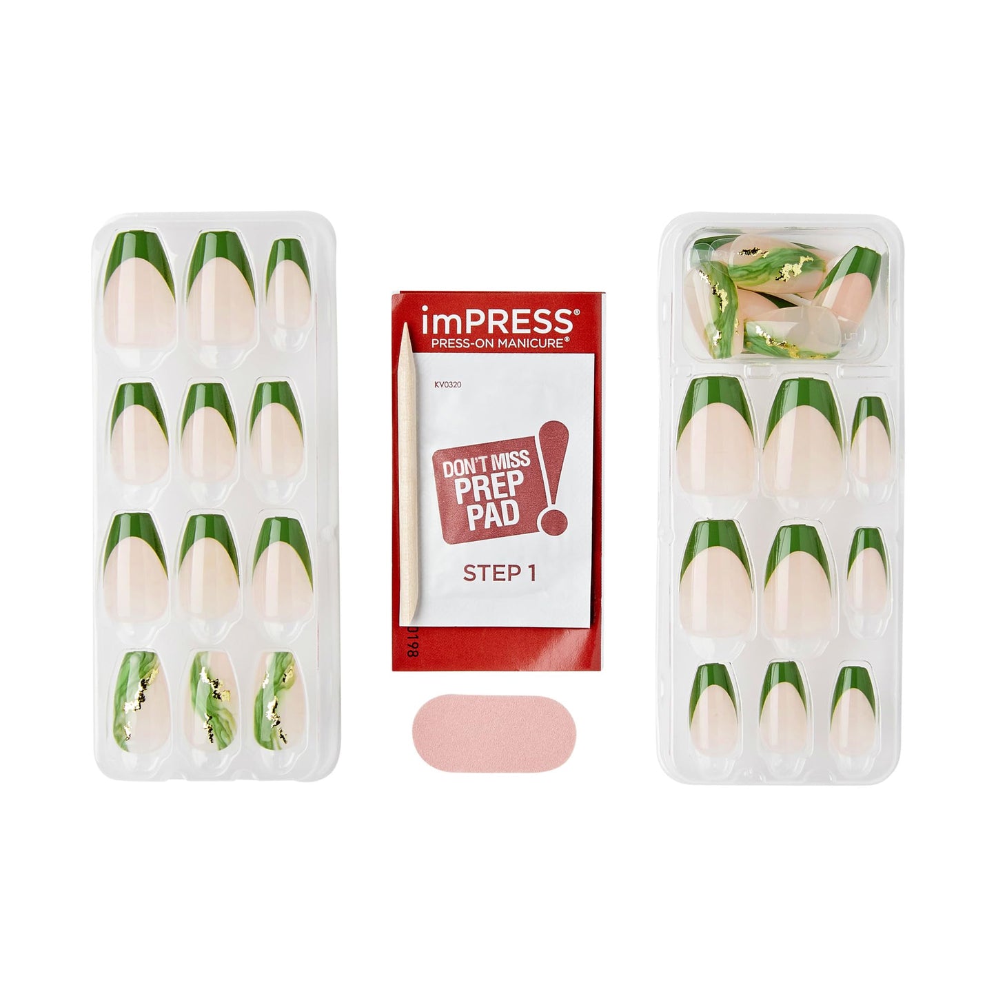 Kiss Impress No Glue Mani Press On Nails, Design, 'Ballerina', Green, Medium Size, Coffin Shape, Includes 30 Nails, Prep Pad, Instructions Sheet, 1 Beauty & Personal Care imPRESS