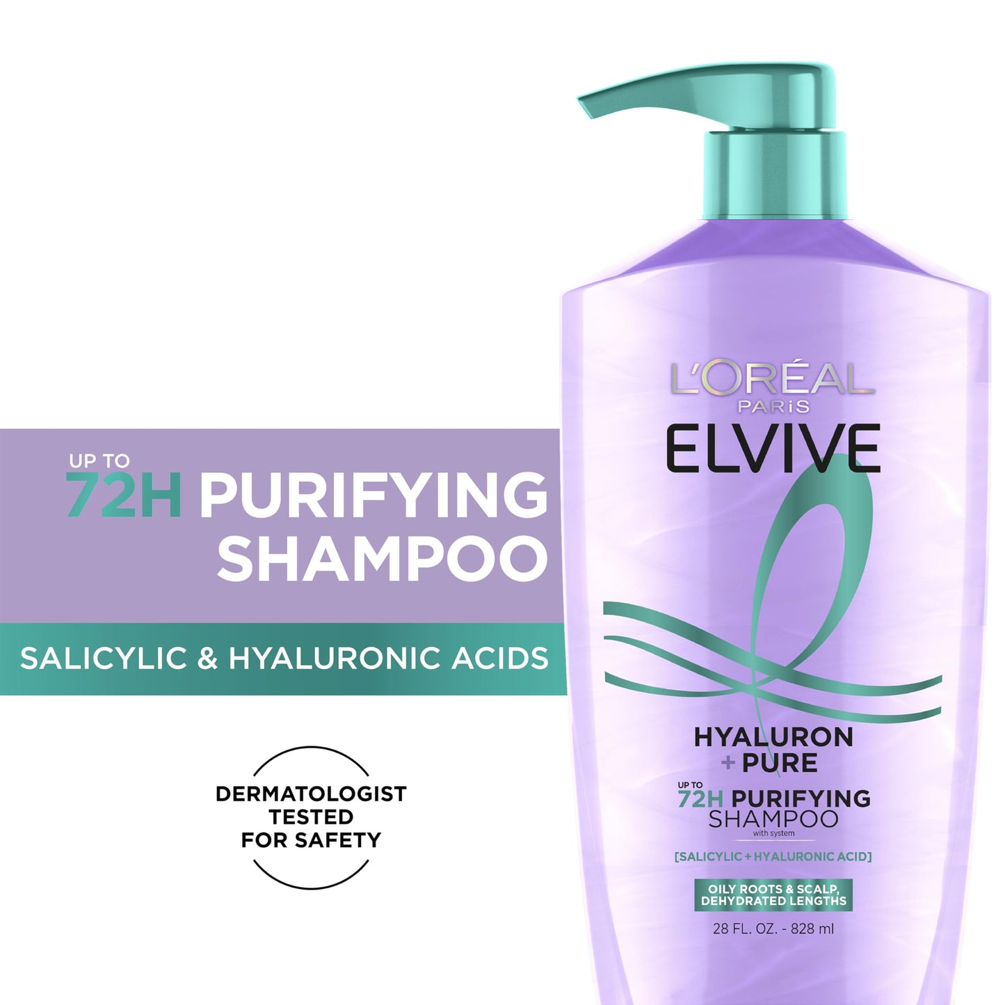 L'Oreal Paris Elvive Hyaluron + Pure Shampoo and Conditioner Set, Clarifying Shampoo and Rehydrating Conditioner with Salicylic Acid and Hyaluronic