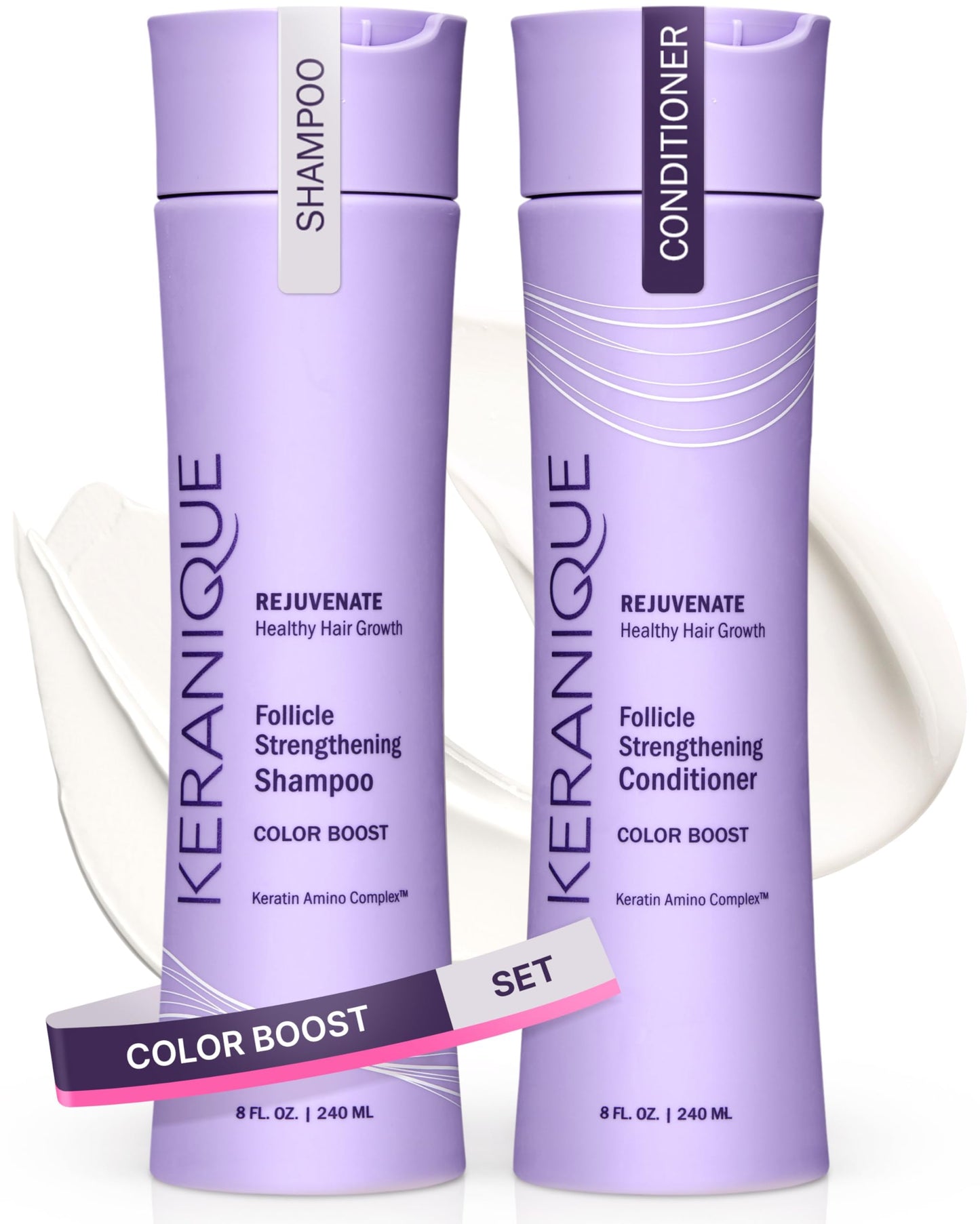 Keranique Rejuvenate Color Boost Shampoo & Conditioner for Color-Treated Hair, Thinning Hair - Sulfate & Paraben Free with UV Protection - Helps
