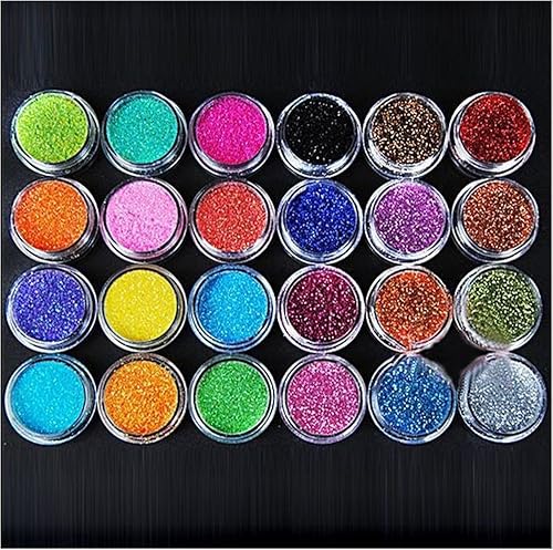 XICHEN 24 Colors Nail Art Make Up Glitter Shimmer Dust Powder Decoration