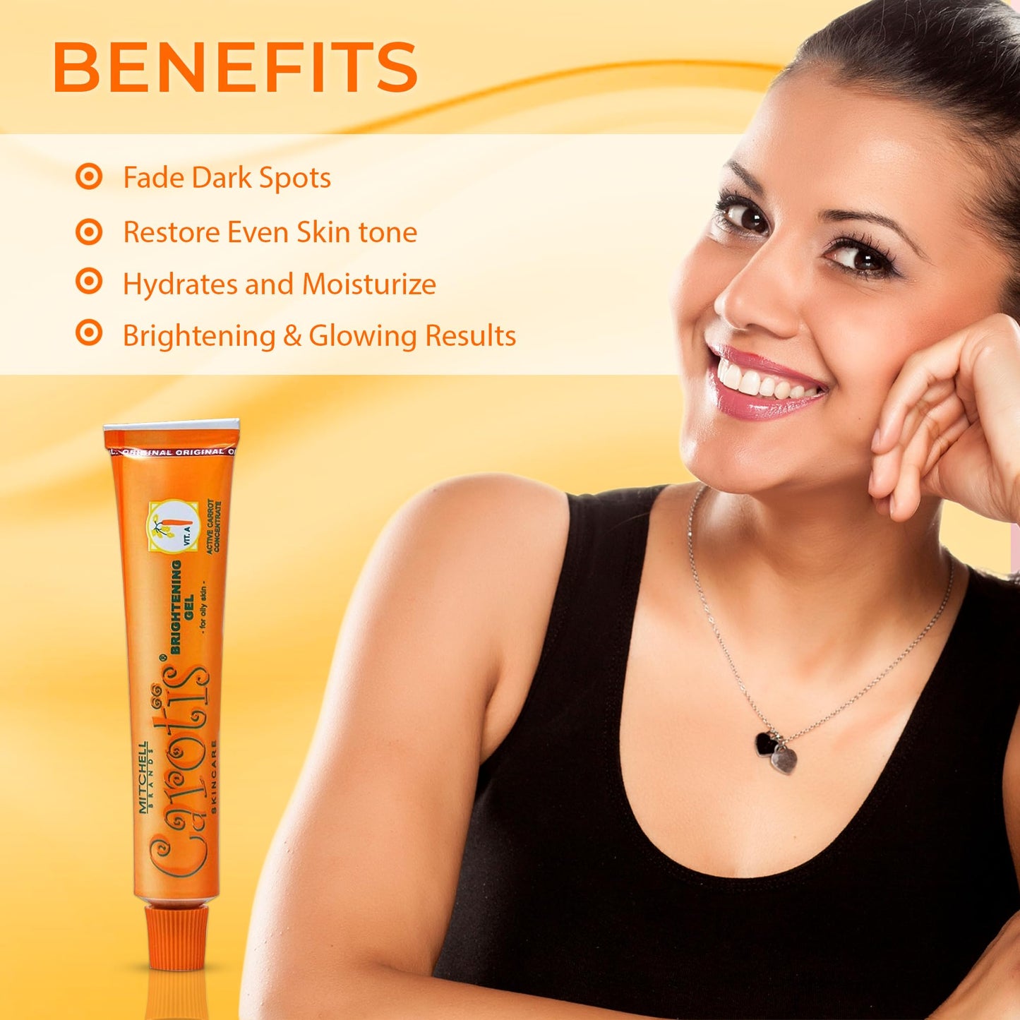 CAROTÏS Brightening Gel | 30g / 1 fl oz | Fade Dark Spots on: Face Armpit, Body Knees, Feet, Hands, & Even Out Skin Tone | with Carrot Oil and Alpha