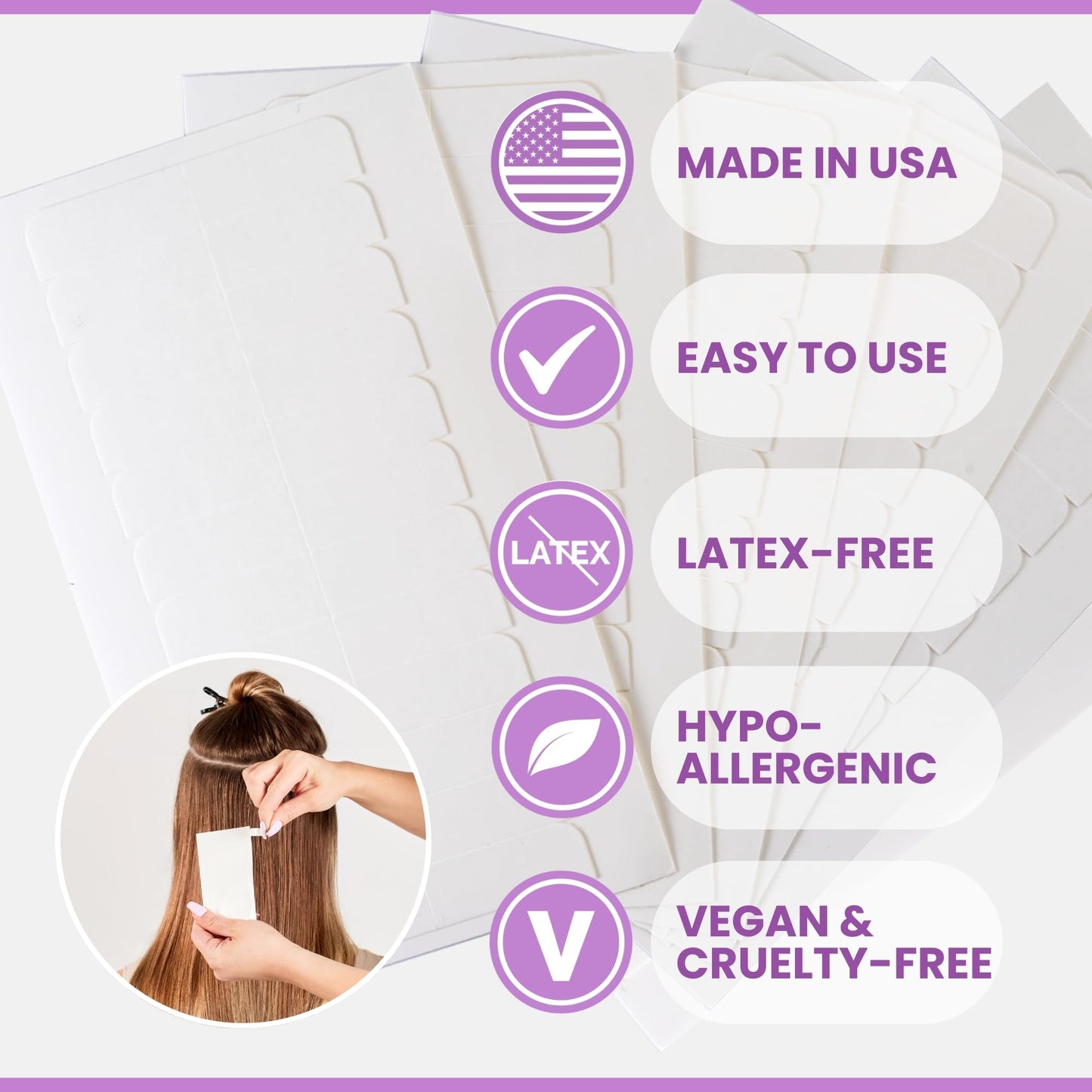 Big Kizzy Extra Hold Double Sided Hair Extension Tape - 600 tabs replacement tape - Strong hold of 6-8+ weeks - Made in USA