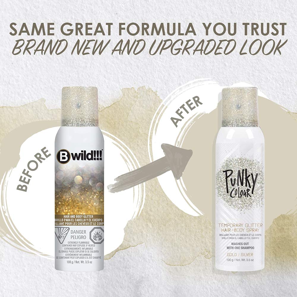 Punky Temporary Hair and Body Glitter Spray, Gold/Silver - Glitters Hairspray, Adds Shimmery Glow, Hair Glitter for Kids, Women, Men 3.5 oz