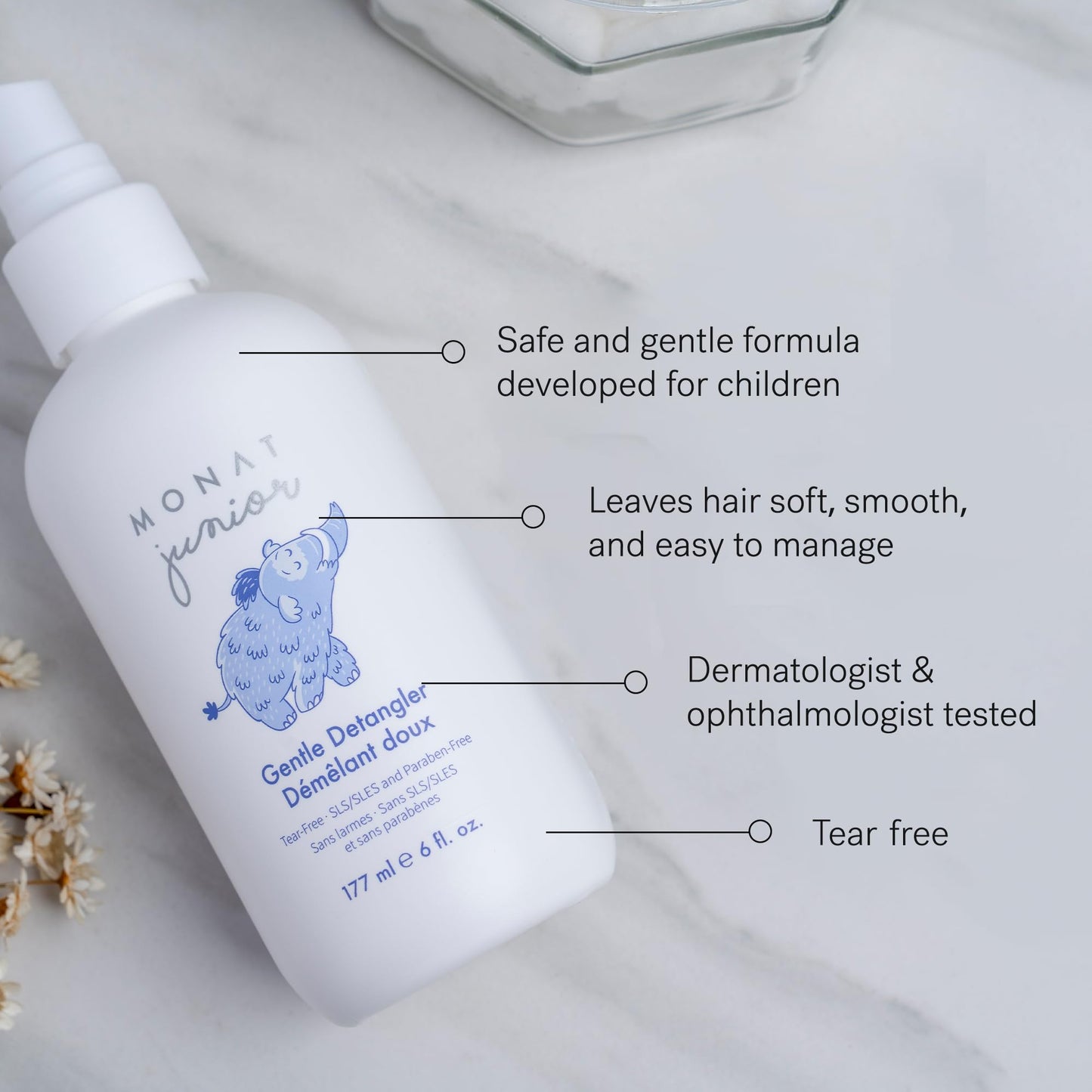 MONAT Junior Gentle 3-in-1 Hair Care System - Shampoo, Conditioner, Detangler for Children (8 fl. oz./6 fl. oz.)