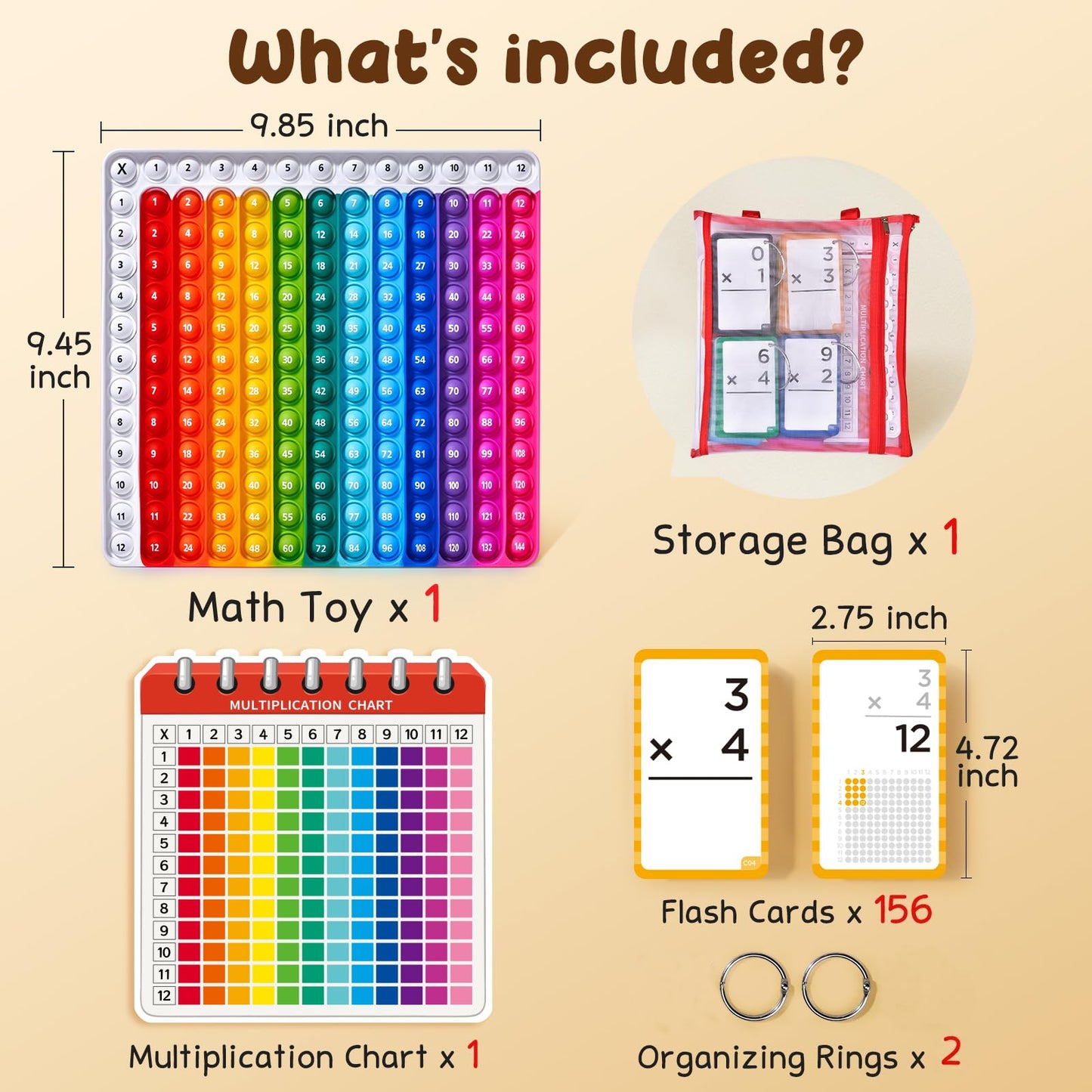 JoyCat Multiplication Flash Cards & Chart – 156 Hole-Punched Times Table Math Game for Kids Ages 8+, 3rd–6th Grade Learning Tool