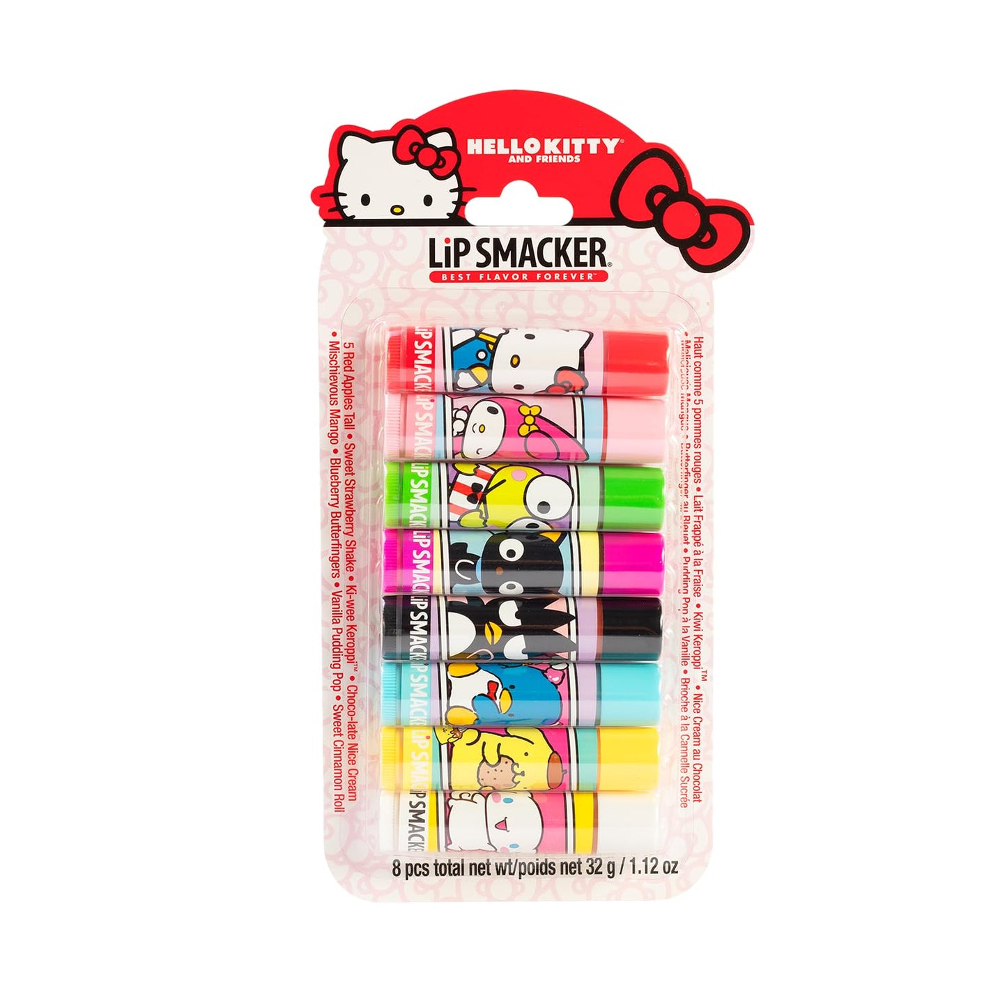 Lip Smacker Sanrio Hello Kitty and Friends 8-Piece Flavored Lip Balm, My Melody, Little Twin Stars, and Chococat, Hydrating & Protecting