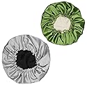 Hanbertti 2pcs Double Layer Satin Sleep Cap, Adjustable Satin Cap, Silk Bonnet, Reusable Bath Hair Cap for Night Sleeping Reversible (Silver Black+