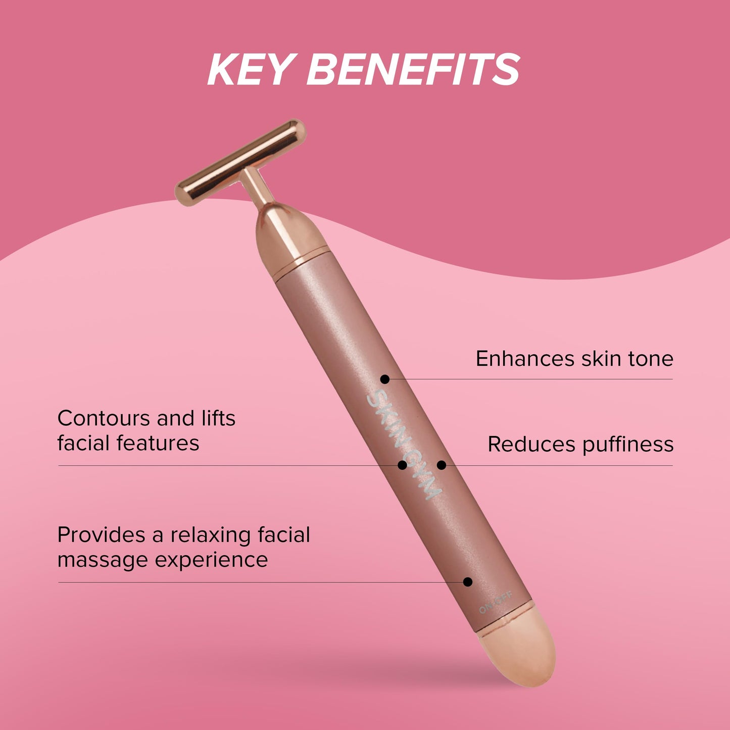 SKIN GYM Beauty Lifter Vibrating T-Bar Gold, Sonic Facial Massage Tool for Sculpting and Circulation