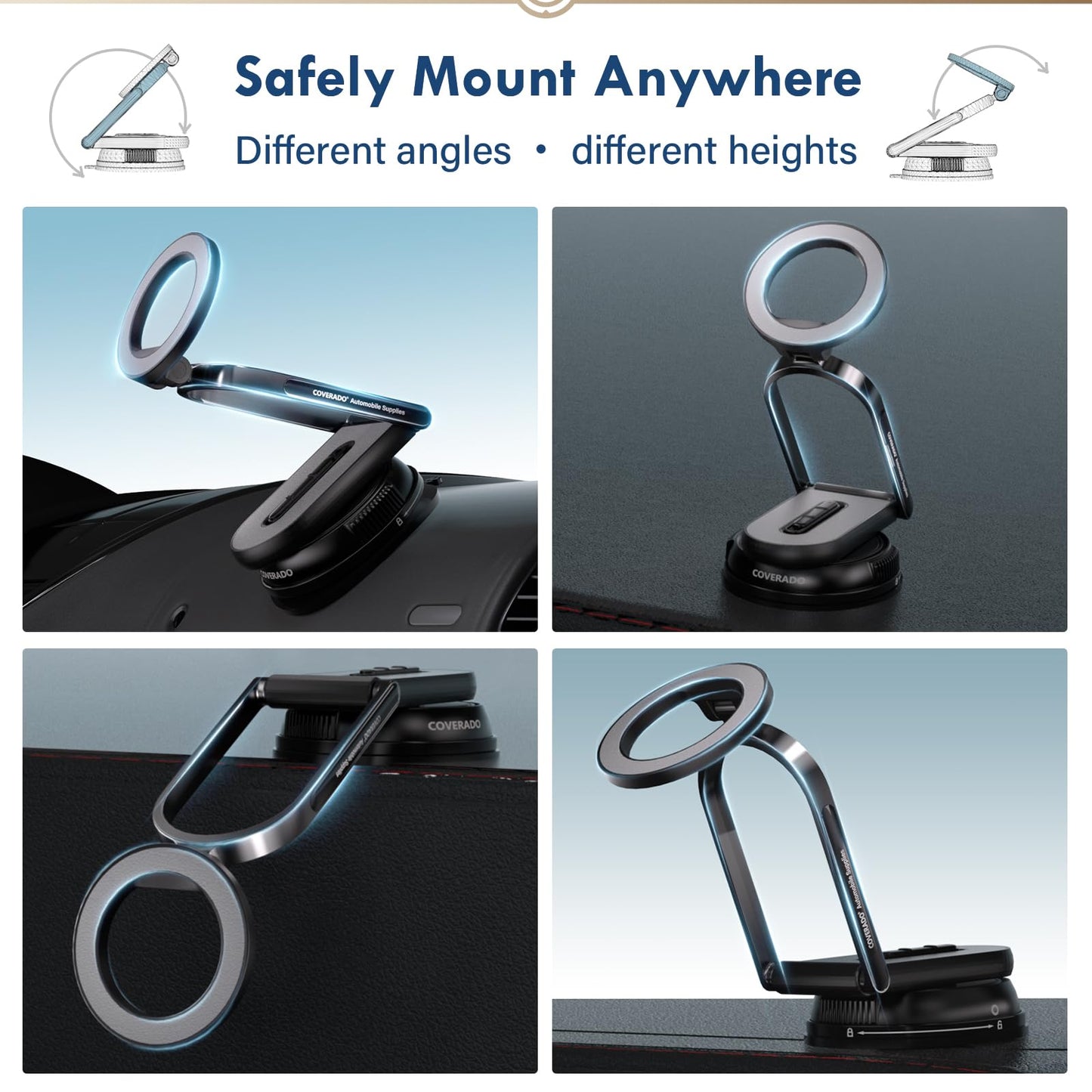 Coverado Magnetic Car Phone Holder, Vacuum Magnetic Phone Holder for Car, 360° Rotation Strong Magnet Car Phone Mount Dash Cell Phone Mount…