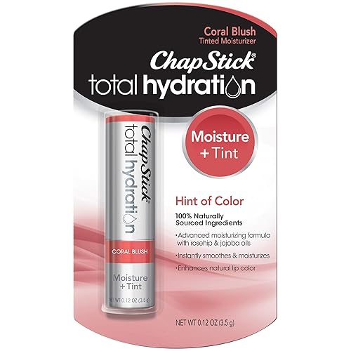 ChapStick Total Hydration Moisture + Tint Coral Blush Tinted Lip Balm Tube, Tinted Moisturizer - 0.12 Oz