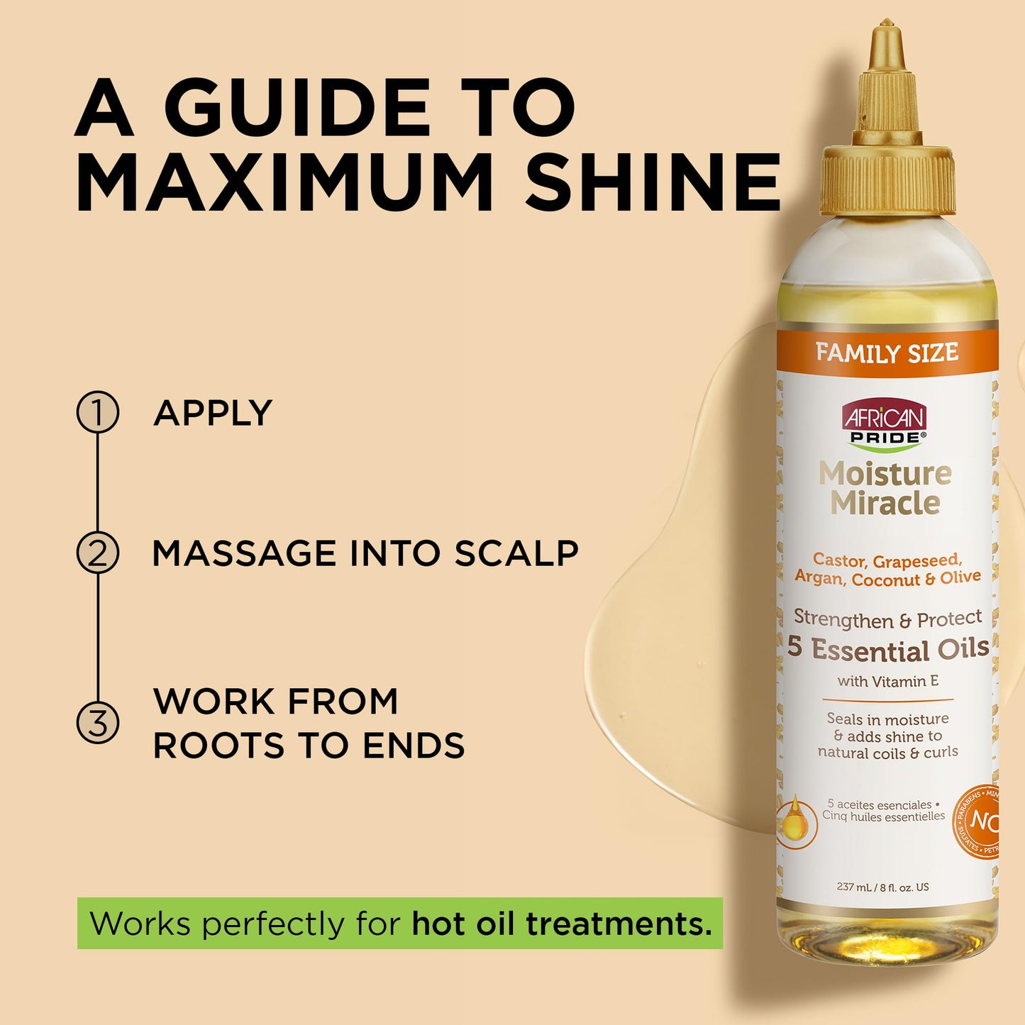 African Pride Moisture Miracle 5 Essential Hair Oils with Vitamin E | Moisture, Shine, Protection, and Growth | Argan, Castor, Grapeseed, Coconut, Beauty and Personal Care African Pride