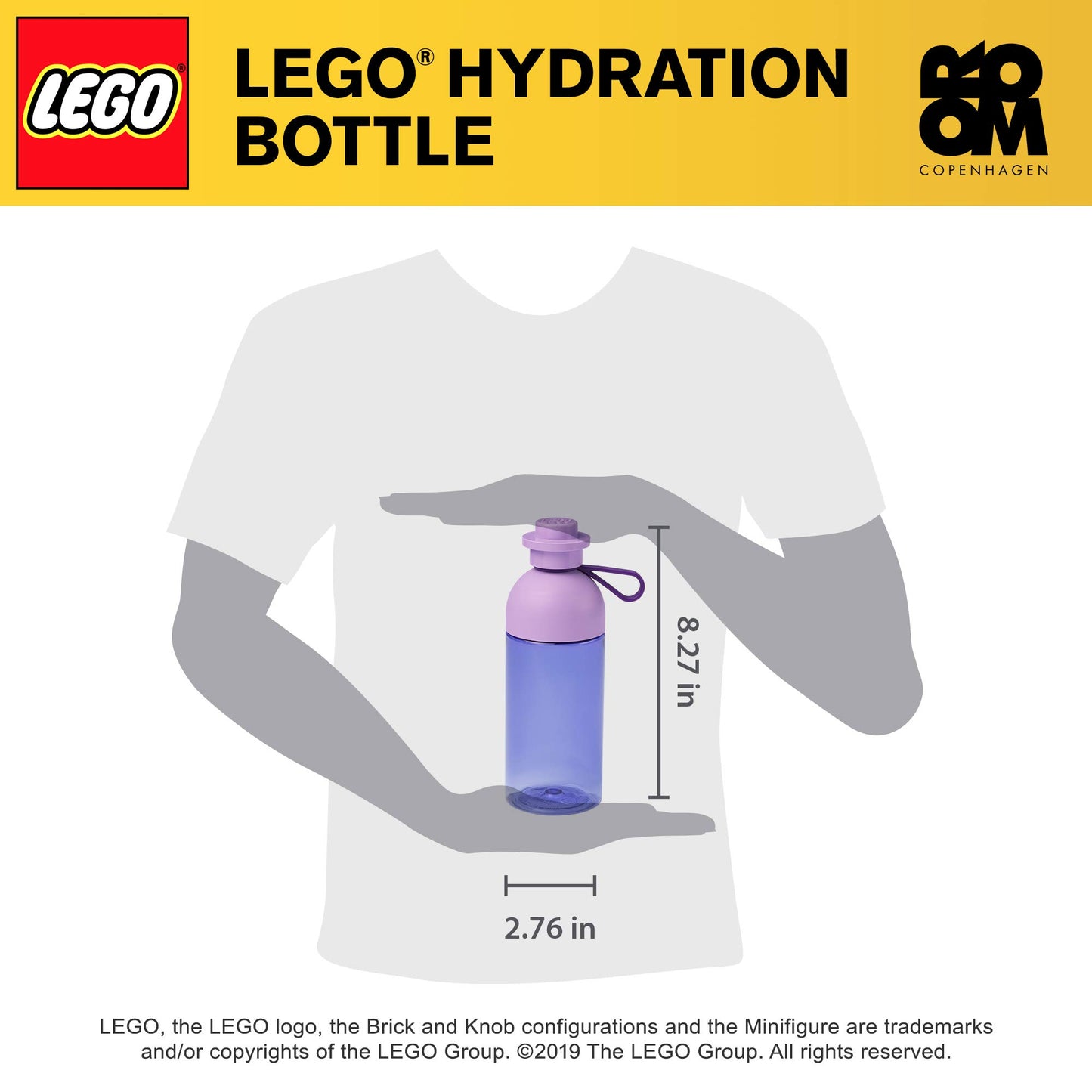 LEGO Hydration Water Bottle, 500ml Transparent Lavender, Drinking Bottle for Toddlers, Dishwasher Safe, Reusable Sports Can