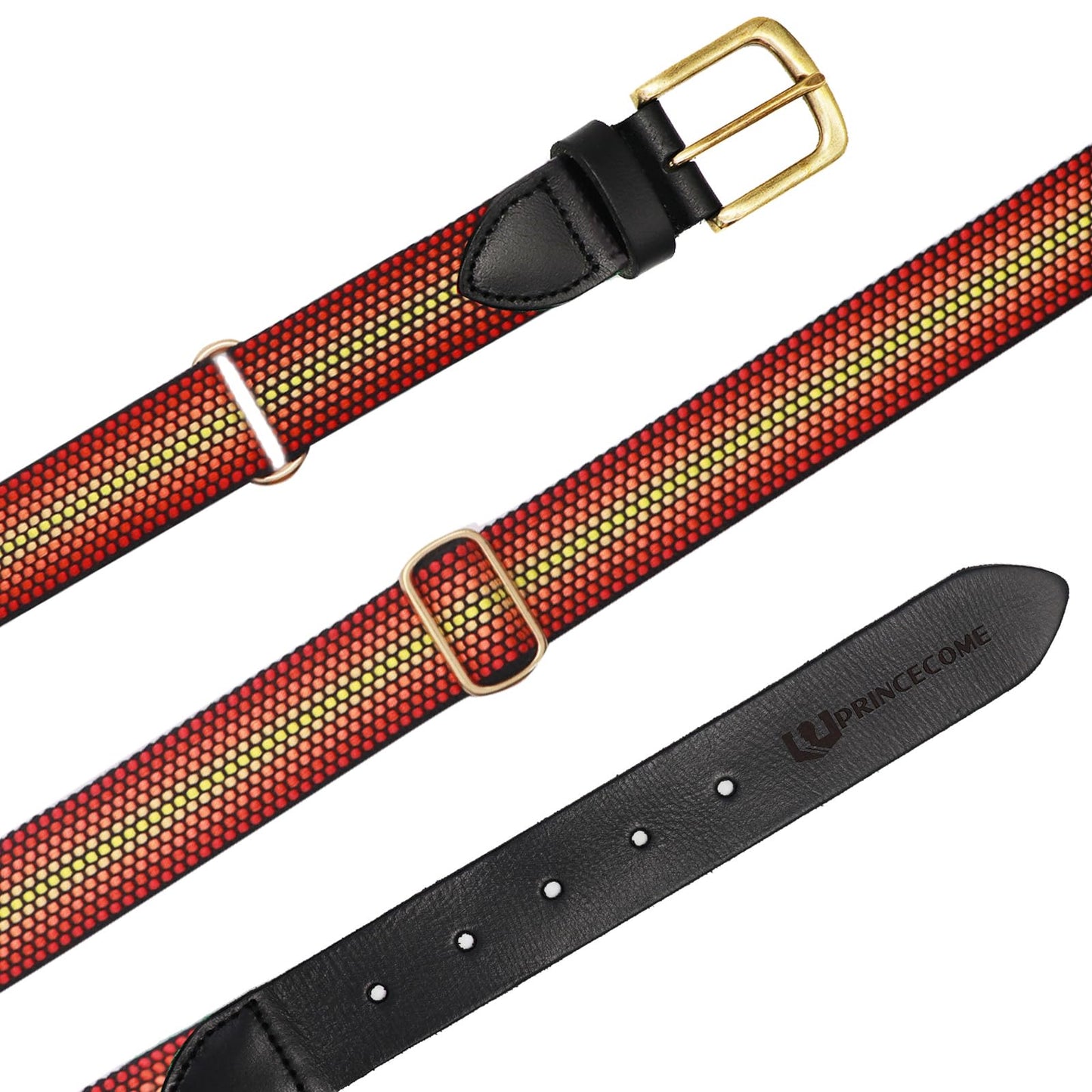 PRINCECOME Mens Colorful Web Belt - Adjustable Golf Belt Gifts For Men & Women 1.25" One Size Fits All Boys and Girls Casual Dress Pants Shirts